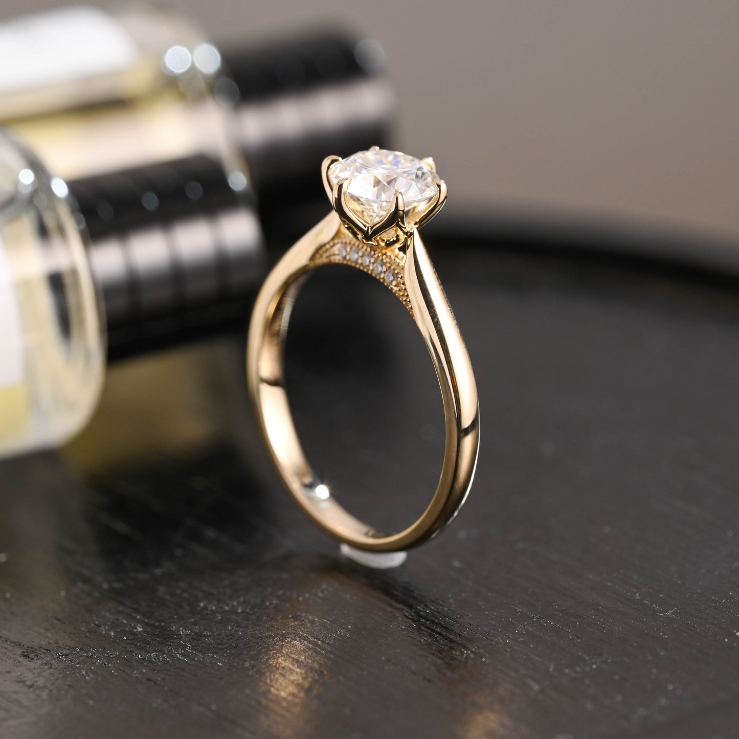 CausYou round cut diamond engagement ring Solid Gold D/VS1 Cathedral Tulip Setting Round Cut Lab Grown Diamond Engagement Ring