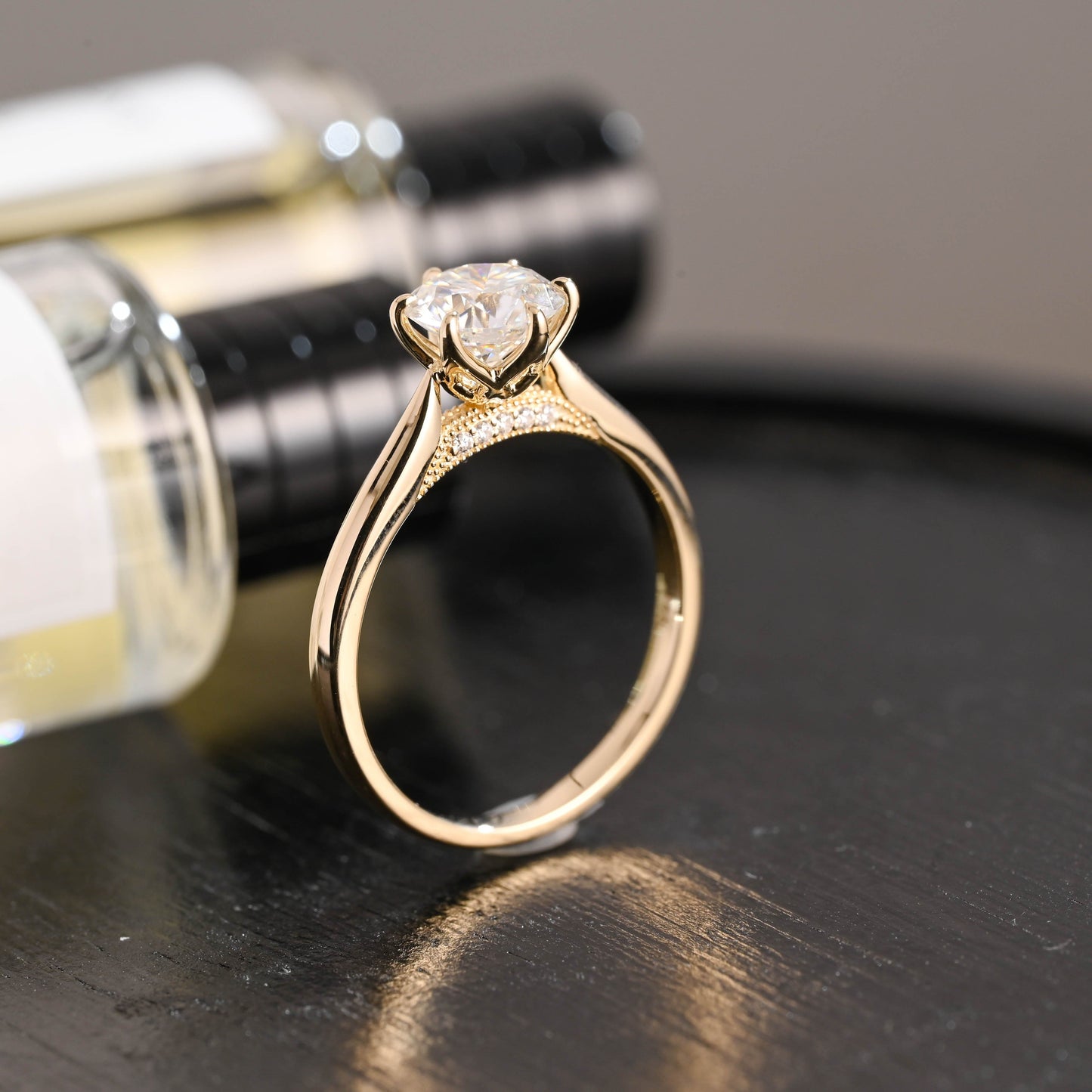 CausYou round cut diamond engagement ring Solid Gold D/VS1 Cathedral Tulip Setting Round Cut Lab Grown Diamond Engagement Ring
