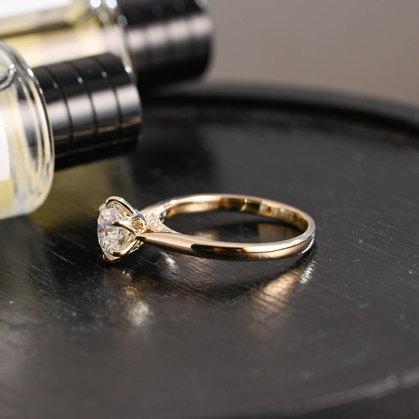 CausYou round cut diamond engagement ring Solid Gold D/VS1 Cathedral Tulip Setting Round Cut Lab Grown Diamond Engagement Ring
