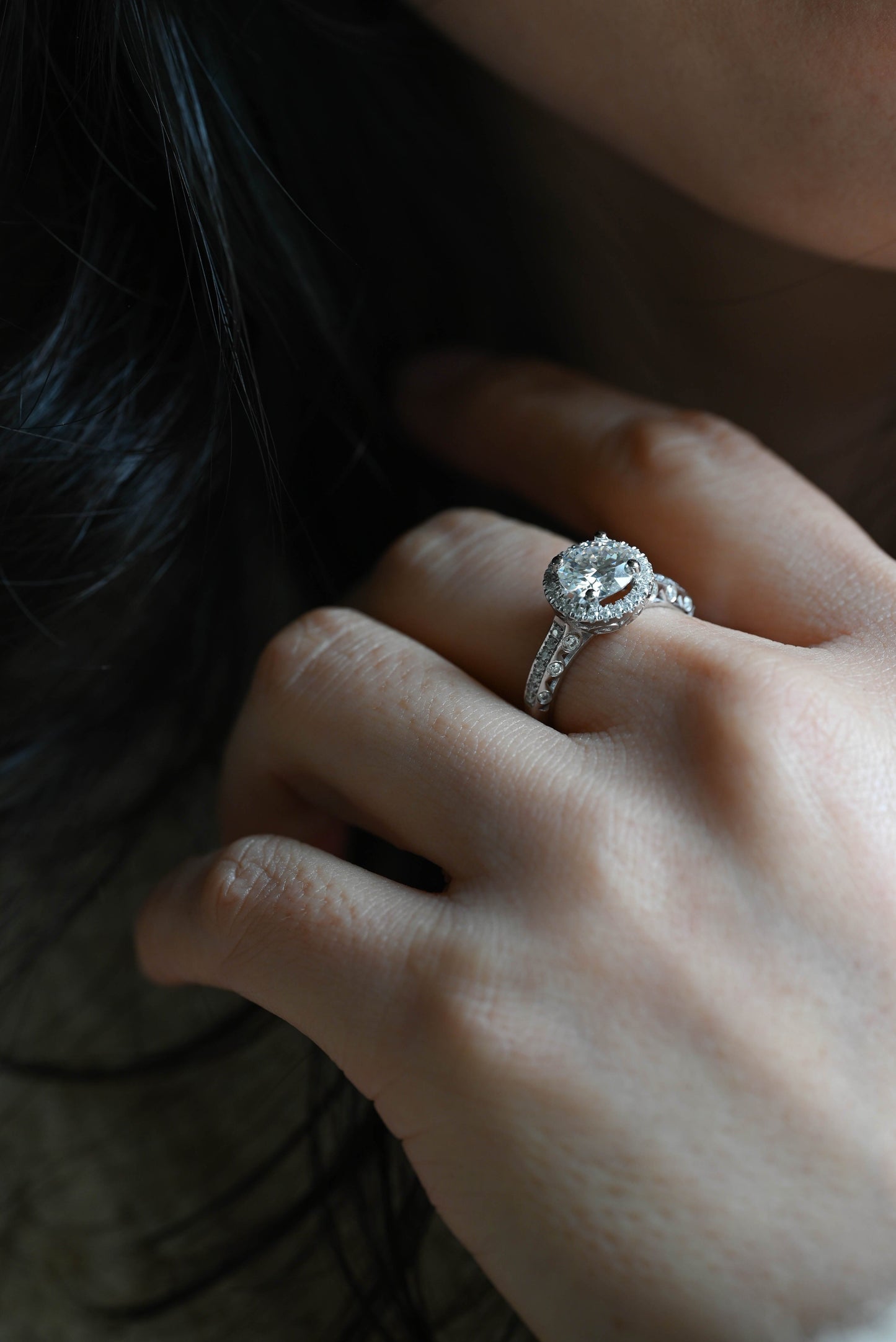 CausYou round cut diamond engagement ring Solid Gold D/VS1 Halo Round Cut Lab Grown Diamond Engagement Ring