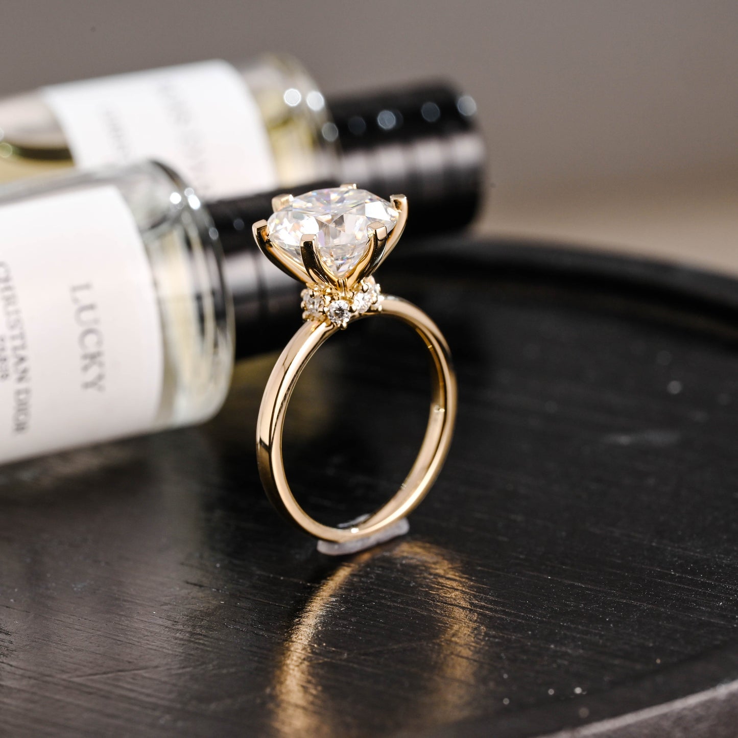 CausYou round cut diamond engagement ring Solid Gold D/VS1 Hidden Halo Round Cut Lab Grown Diamond Engagement Ring