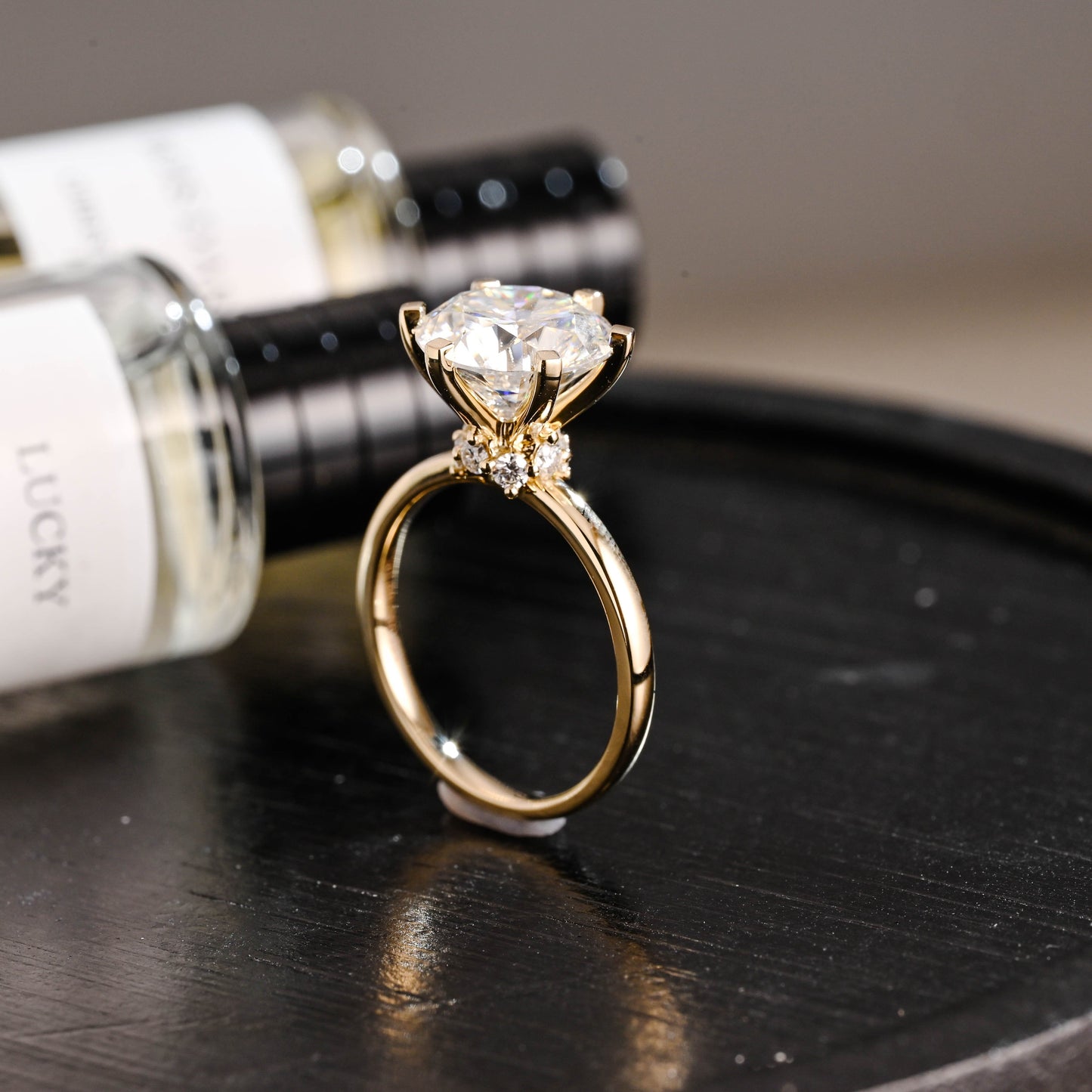 CausYou round cut diamond engagement ring Solid Gold D/VS1 Hidden Halo Round Cut Lab Grown Diamond Engagement Ring