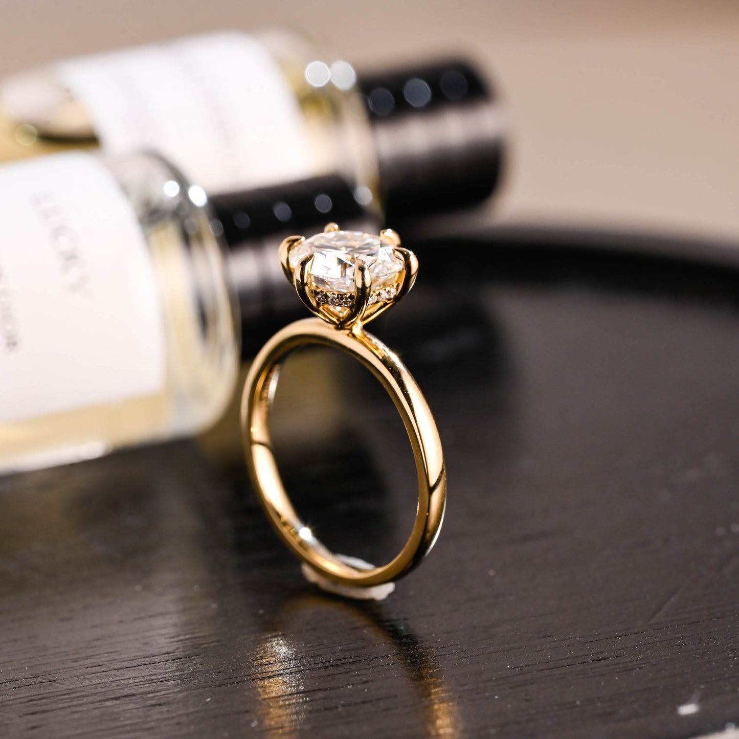 CausYou round cut diamond engagement ring Solid Gold D/VS1 Hidden Halo Round Cut Lab Grown Diamond Engagement Ring