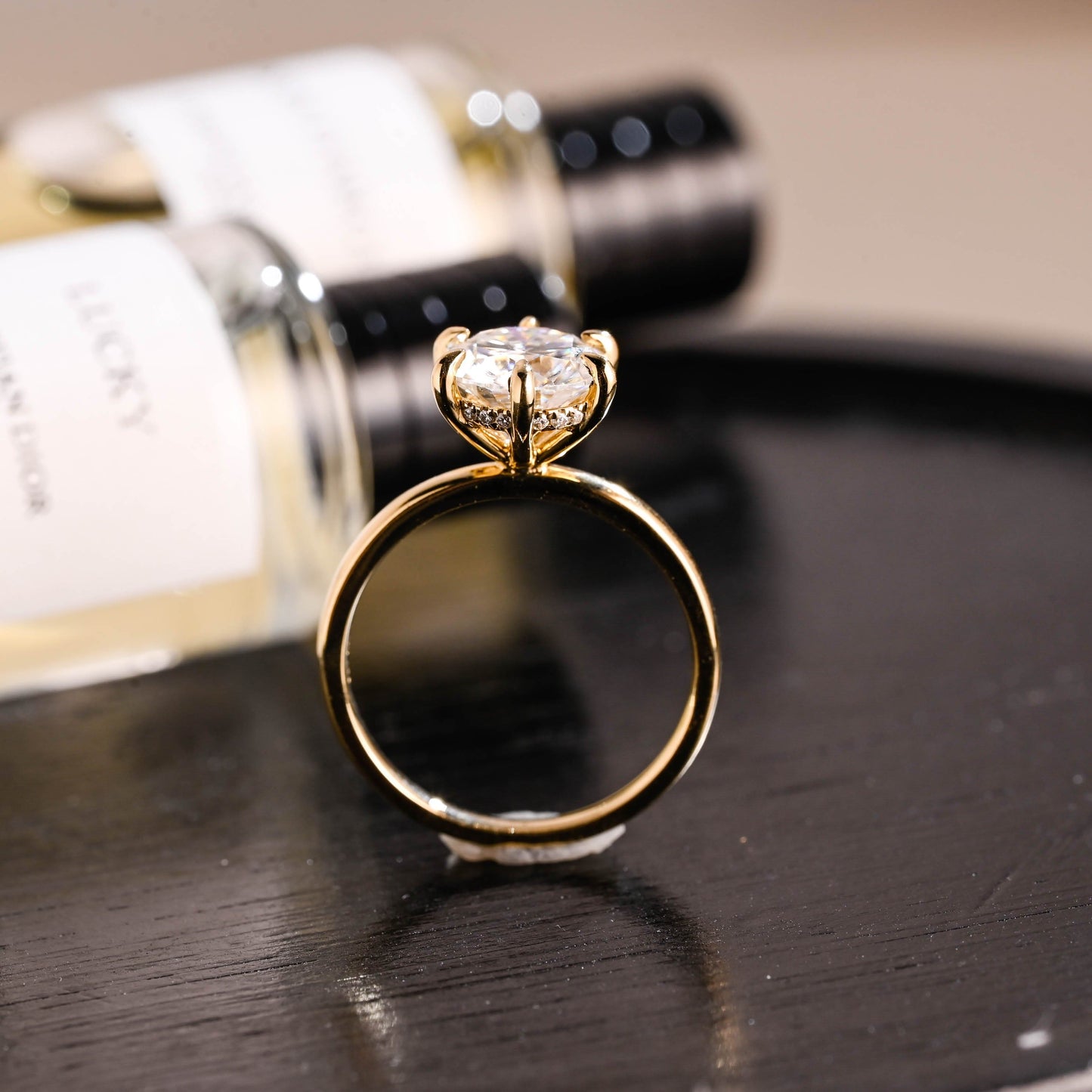 CausYou round cut diamond engagement ring Solid Gold D/VS1 Hidden Halo Round Cut Lab Grown Diamond Engagement Ring