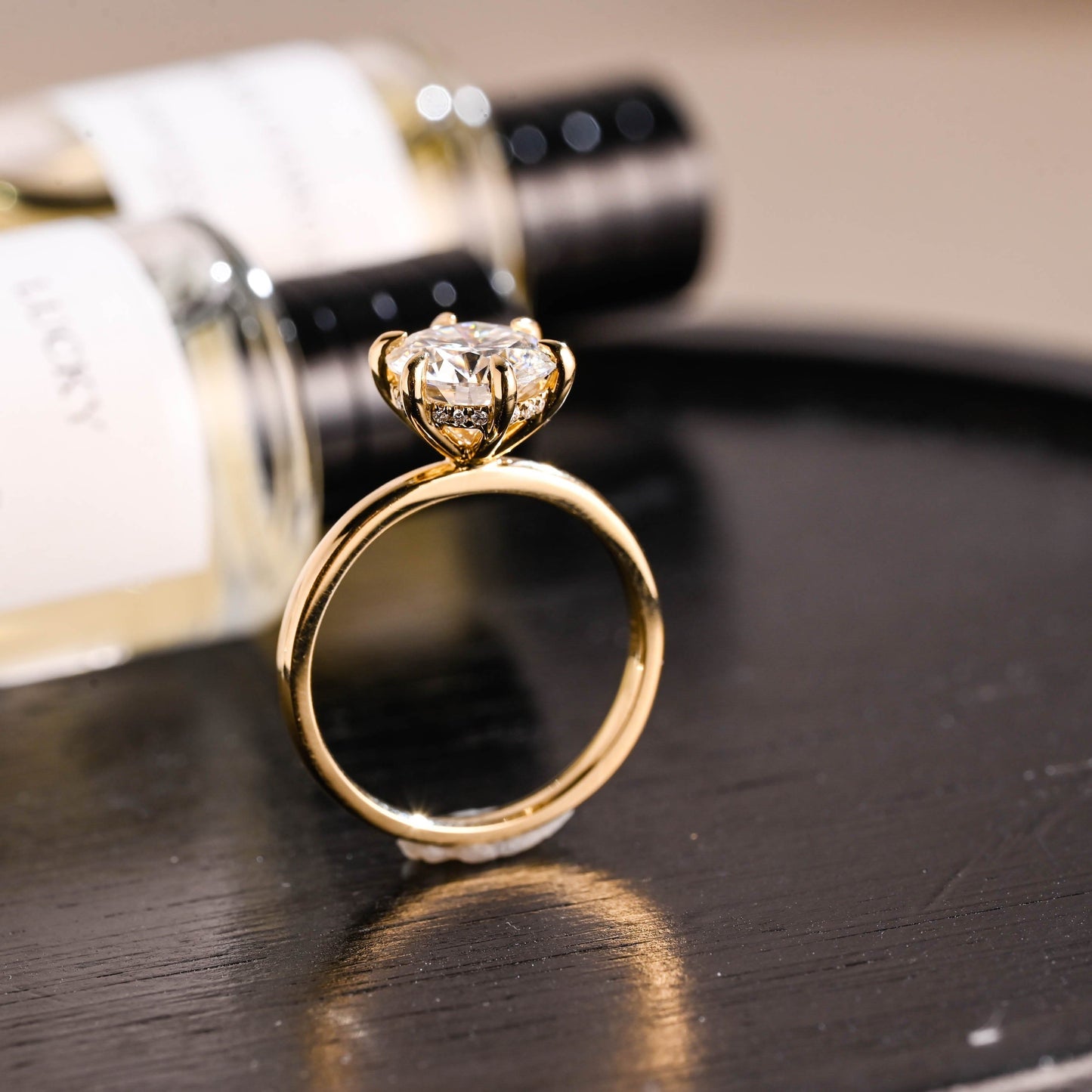 CausYou round cut diamond engagement ring Solid Gold D/VS1 Hidden Halo Round Cut Lab Grown Diamond Engagement Ring