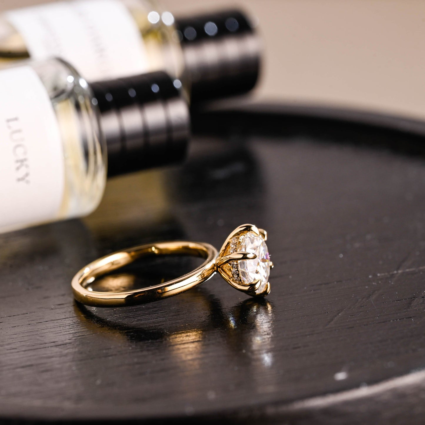 CausYou round cut diamond engagement ring Solid Gold D/VS1 Hidden Halo Round Cut Lab Grown Diamond Engagement Ring