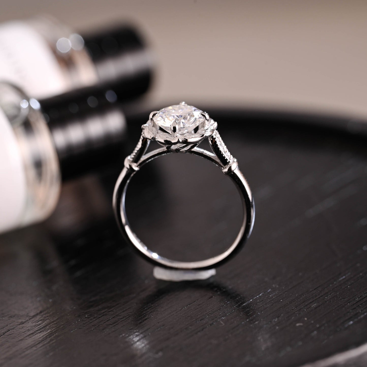 CausYou round cut diamond engagement ring Solid Gold D/VS1 Nature Inspired Leafy Round Cut Lab Grown Diamond Engagement Ring