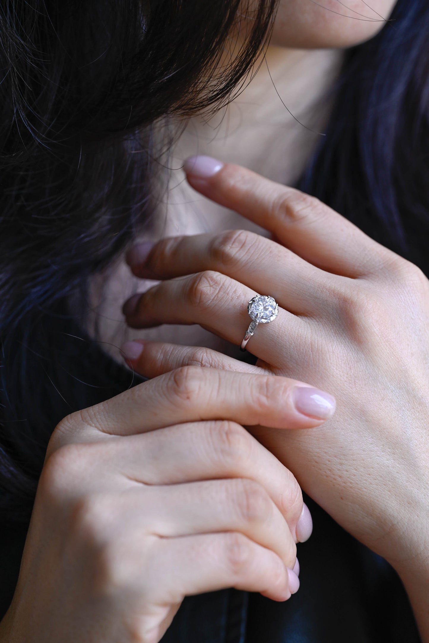 CausYou round cut diamond engagement ring Solid Gold D/VS1 Nature Inspired Leafy Round Cut Lab Grown Diamond Engagement Ring