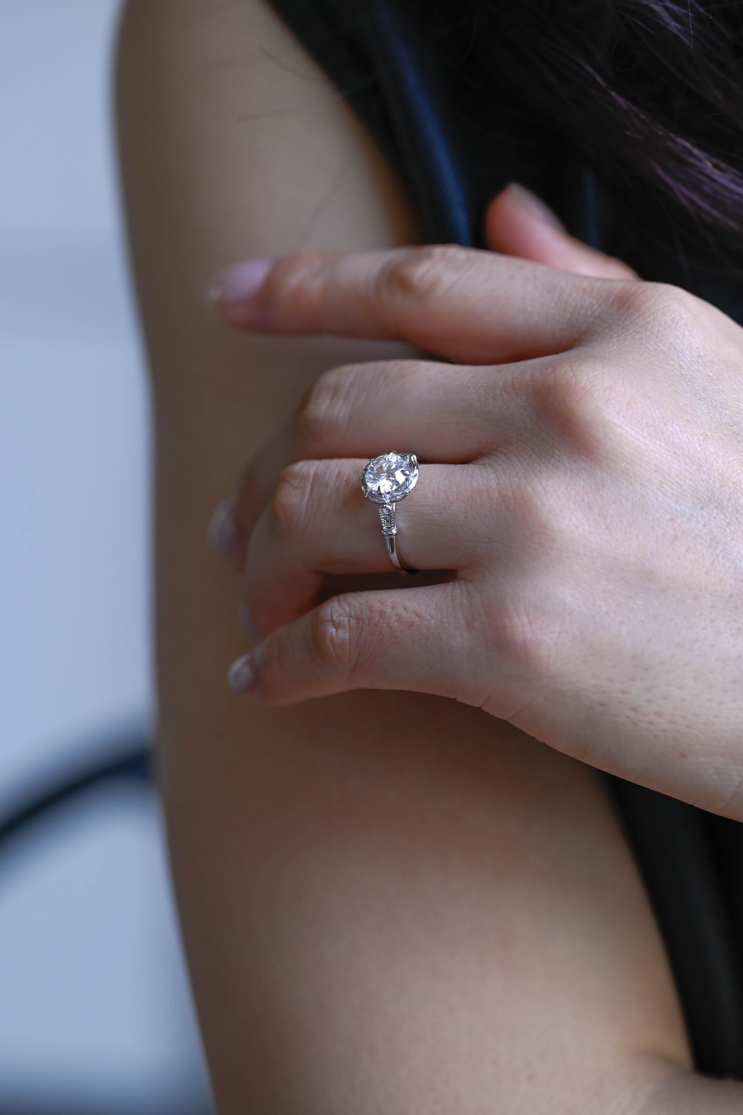 CausYou round cut diamond engagement ring Solid Gold D/VS1 Nature Inspired Leafy Round Cut Lab Grown Diamond Engagement Ring