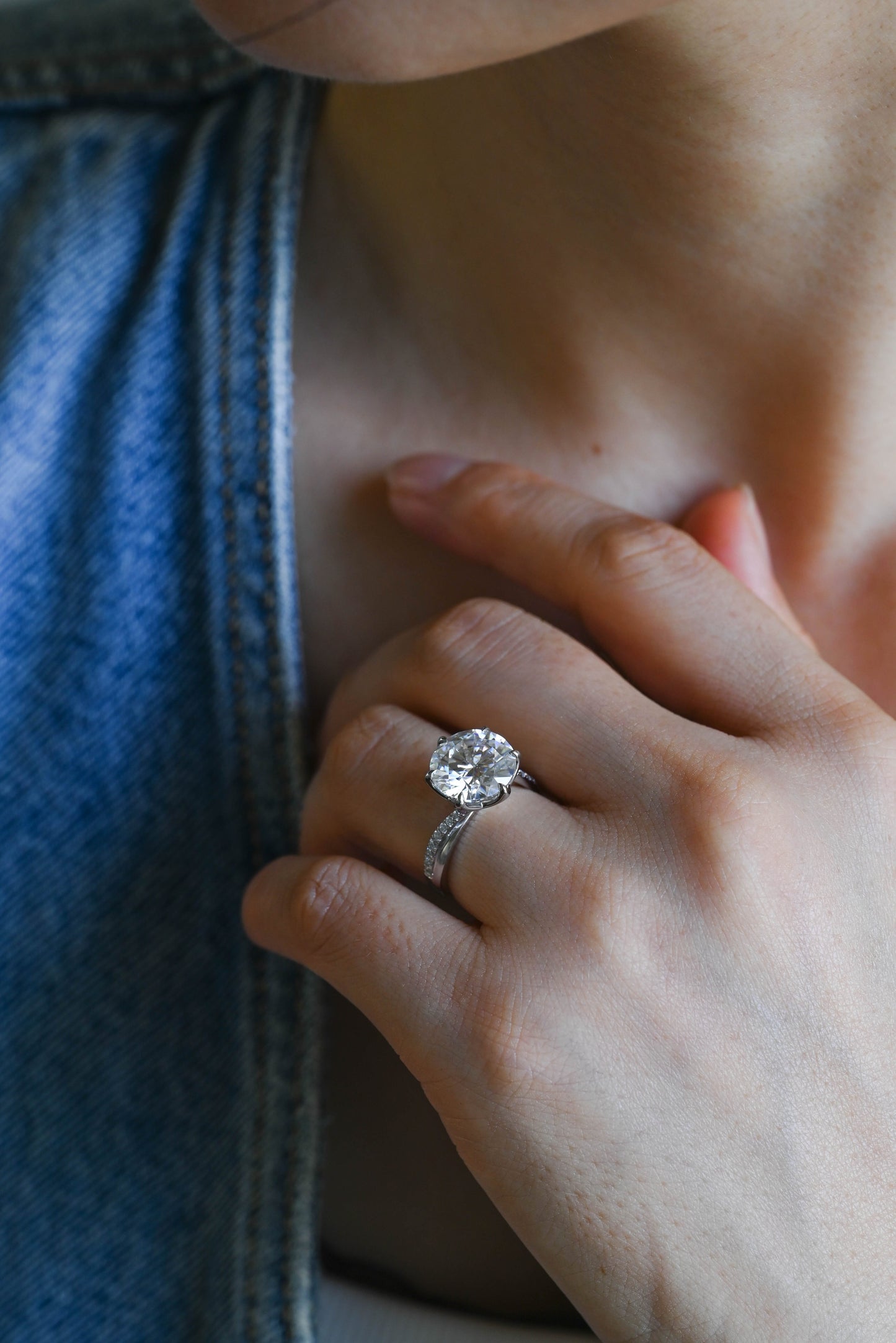 CausYou round cut diamond engagement ring Solid Gold D/VS1 Tulip Setting Half Pave Twisted Band Round Cut Lab Grown Engagement Diamond Ring