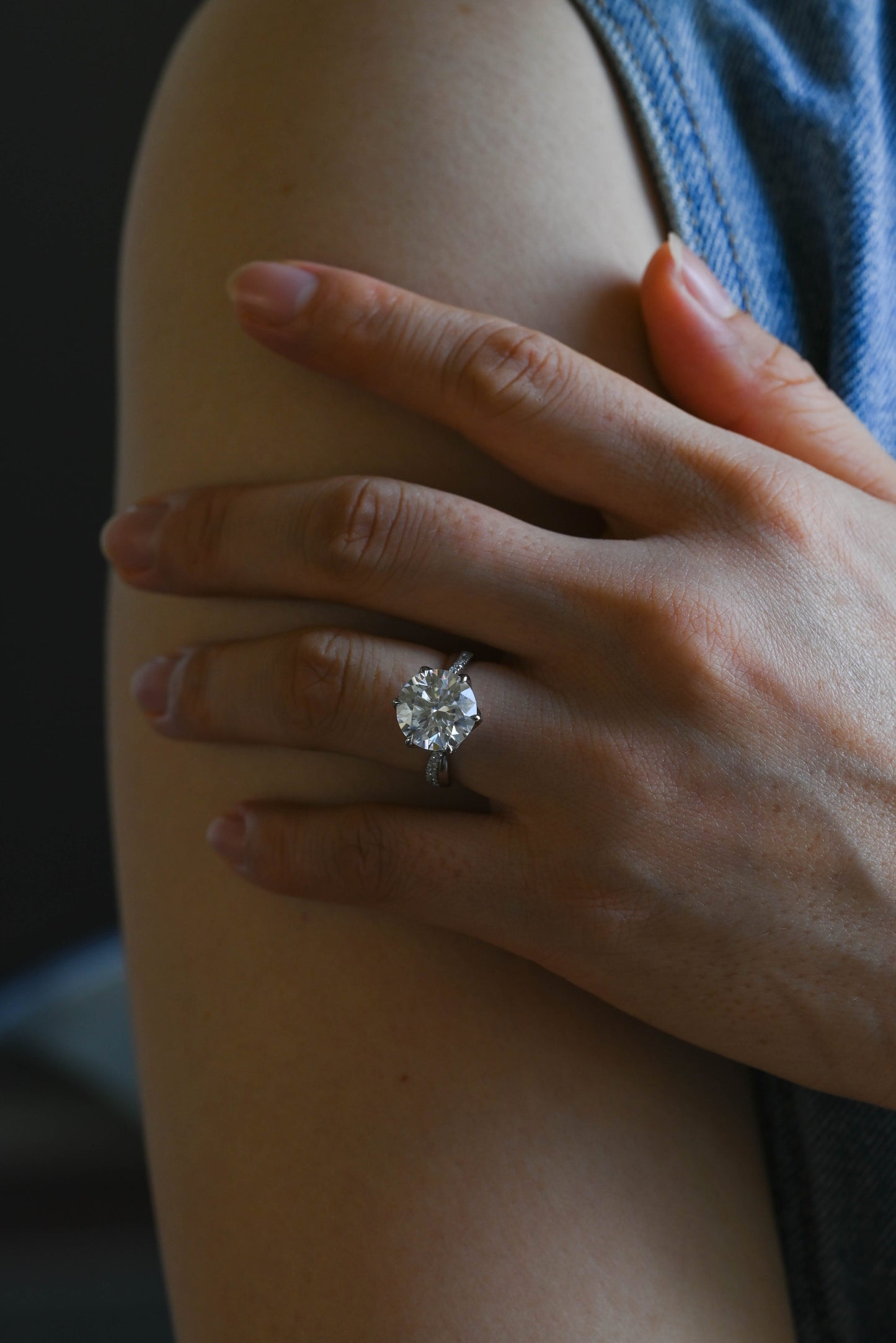 CausYou round cut diamond engagement ring Solid Gold D/VS1 Tulip Setting Half Pave Twisted Band Round Cut Lab Grown Engagement Diamond Ring