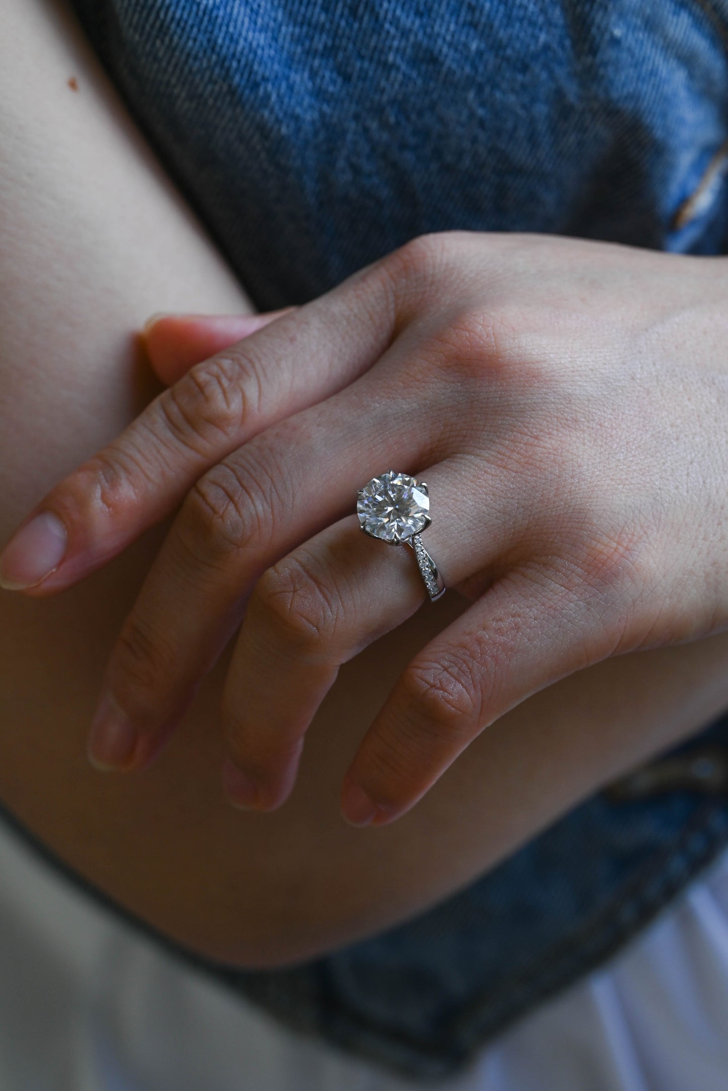 CausYou round cut diamond engagement ring Solid Gold D/VS1 Tulip Setting Half Pave Twisted Band Round Cut Lab Grown Engagement Diamond Ring