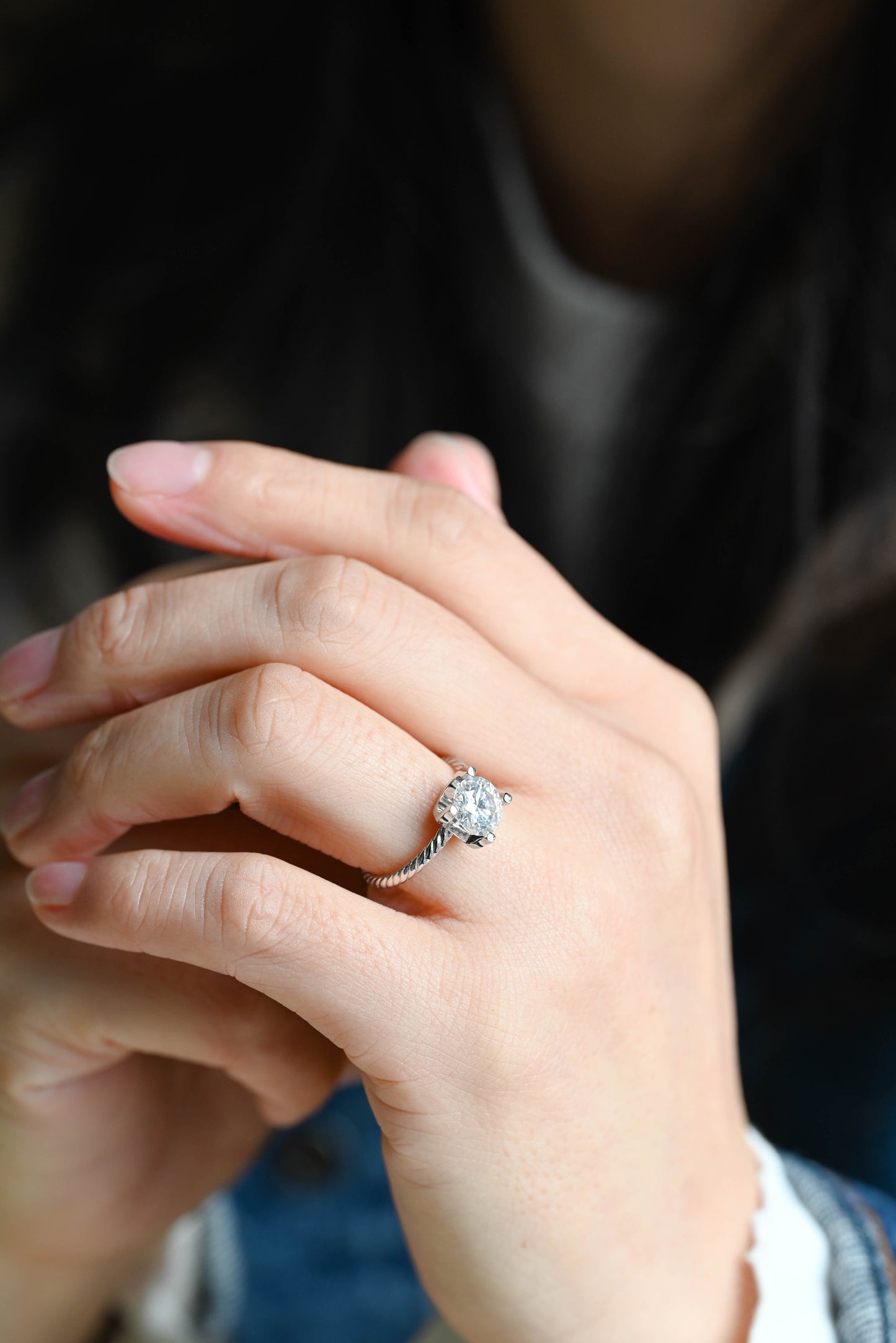 CausYou round cut diamond engagement ring Solid Gold D/VS1 Twisted Band 4 Prongs Round Cut Lab Grown Diamond Engagement Ring