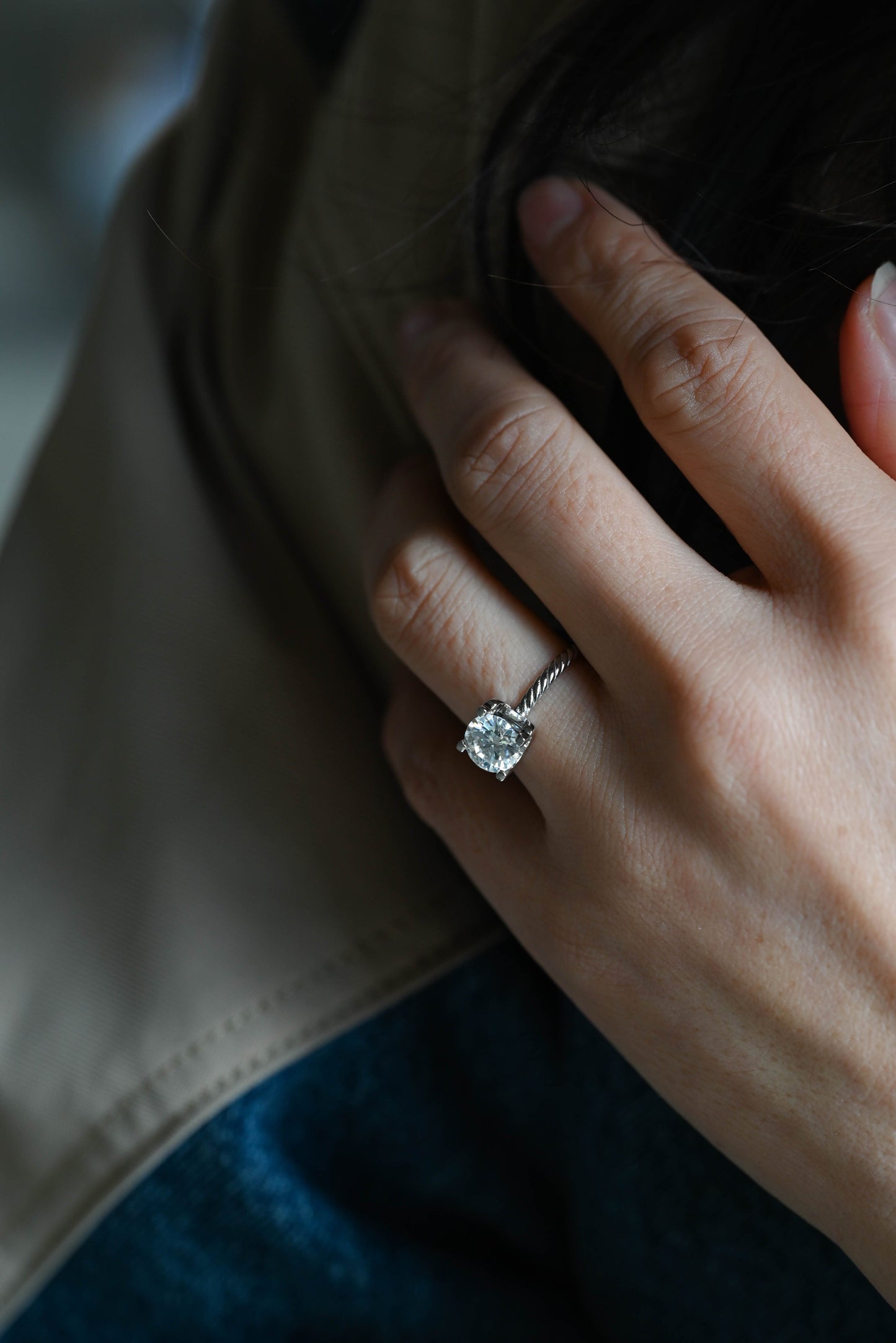 CausYou round cut diamond engagement ring Solid Gold D/VS1 Twisted Band 4 Prongs Round Cut Lab Grown Diamond Engagement Ring