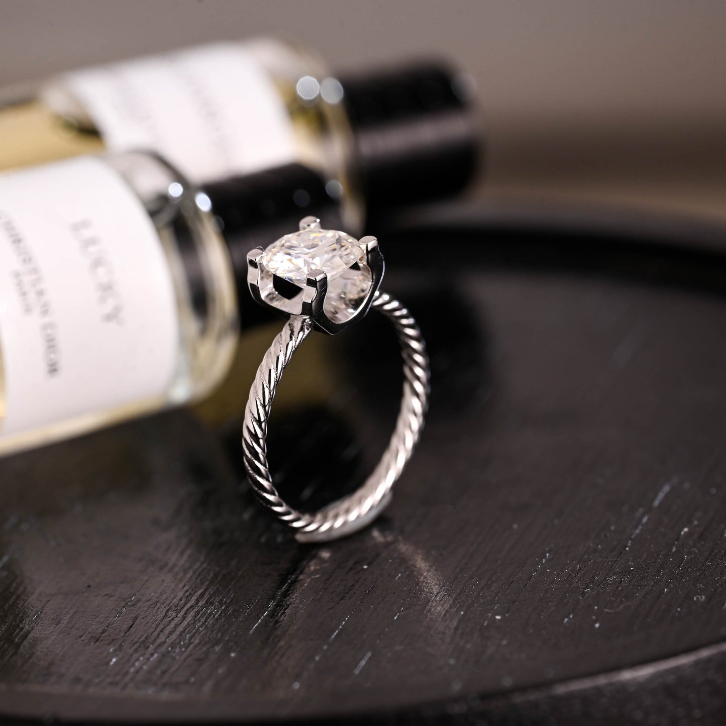 CausYou round cut diamond engagement ring Solid Gold D/VS1 Twisted Band 4 Prongs Round Cut Lab Grown Diamond Engagement Ring