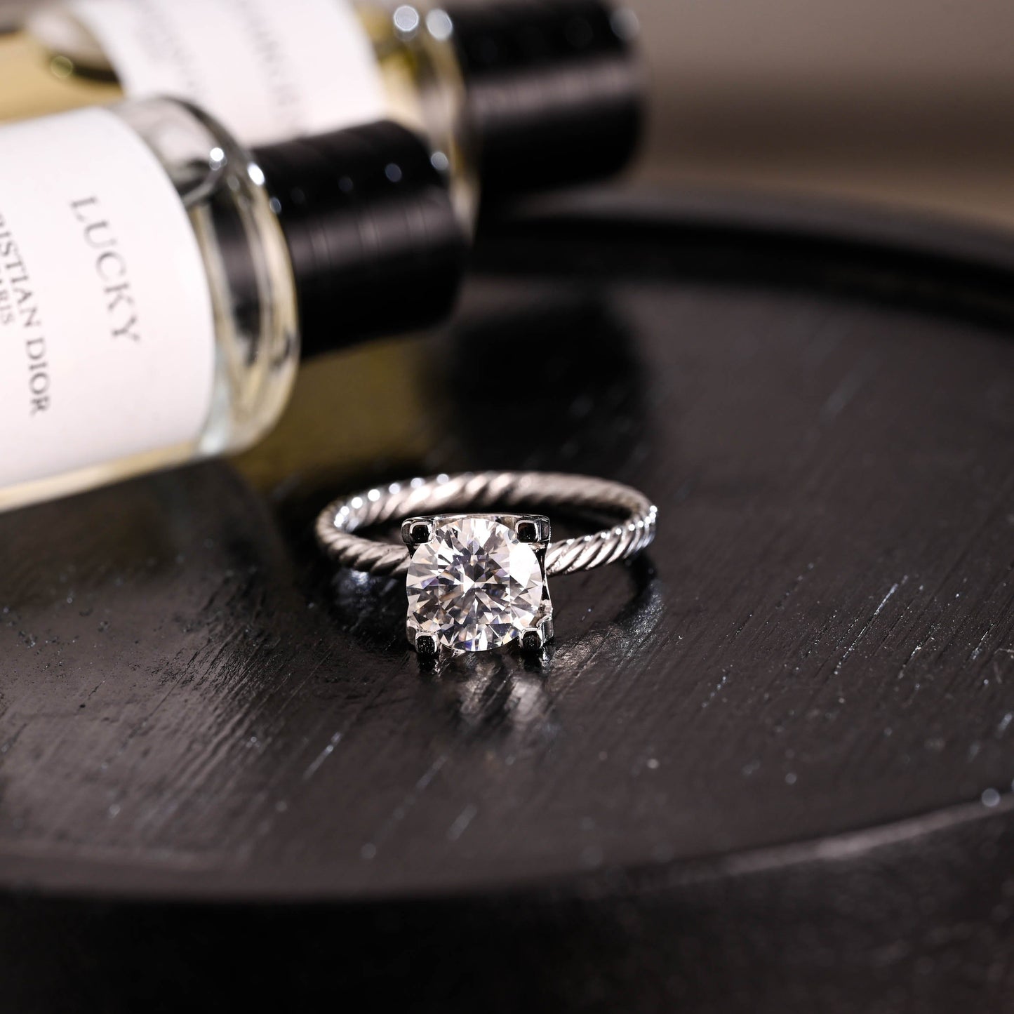 CausYou round cut diamond engagement ring Solid Gold D/VS1 Twisted Band 4 Prongs Round Cut Lab Grown Diamond Engagement Ring