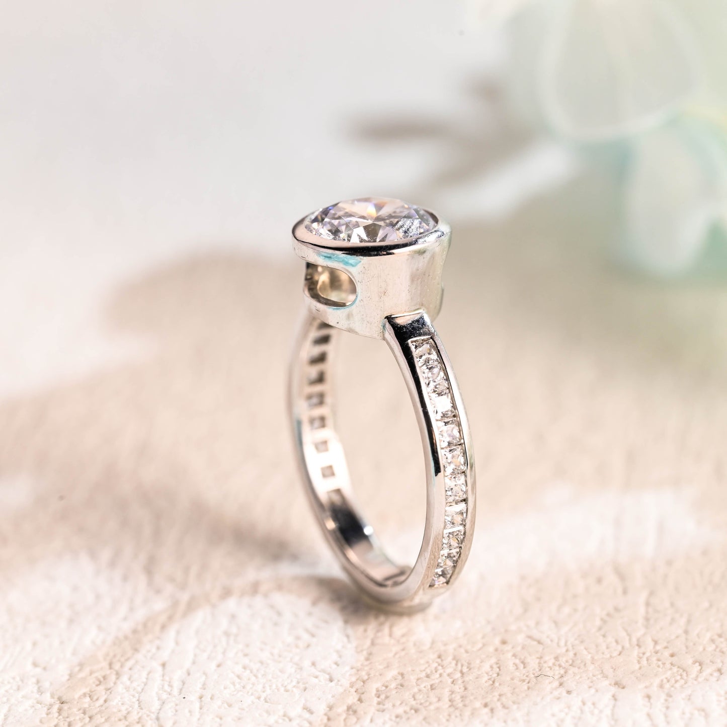 CausYou round cut moissanite engagement ring CausYou Solid Gold Round Cut Moissanite Engagement Ring Bezel Ring, Paved Channel Ring Promise Ring, Gift for Women Wife