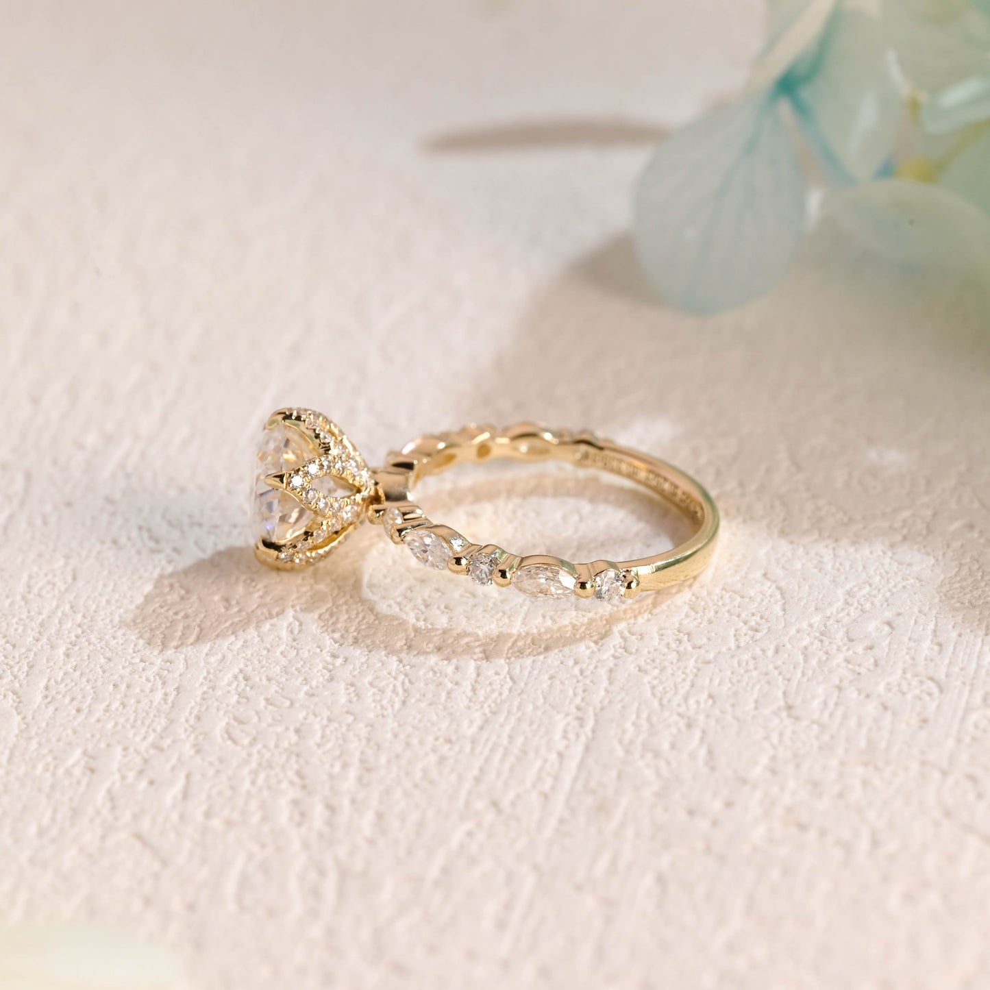 CausYou round cut moissanite engagement ring CausYou Solid Gold Round Cut Moissanite Engagement Ring, Tulip Set Half Eternity Wedding Ring Bridal Ring for Women