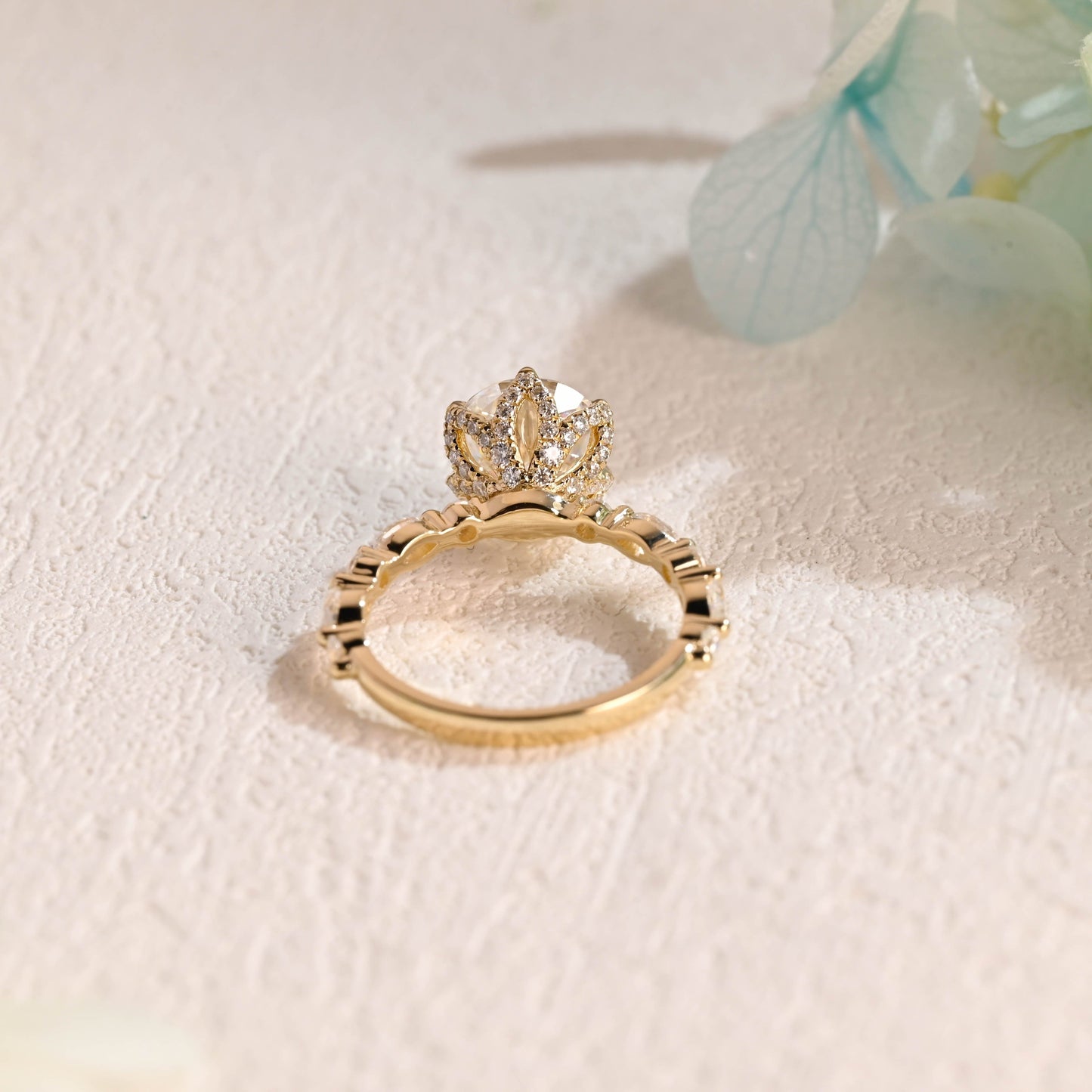 CausYou round cut moissanite engagement ring CausYou Solid Gold Round Cut Moissanite Engagement Ring, Tulip Set Half Eternity Wedding Ring Bridal Ring for Women
