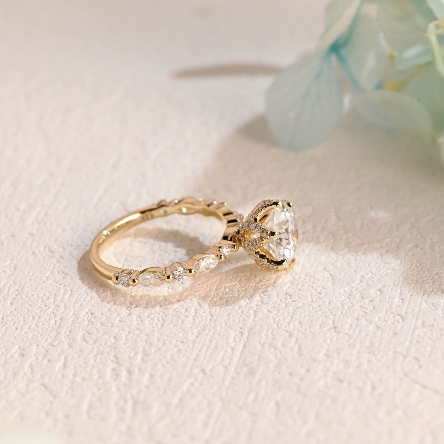 CausYou round cut moissanite engagement ring CausYou Solid Gold Round Cut Moissanite Engagement Ring, Tulip Set Half Eternity Wedding Ring Bridal Ring for Women