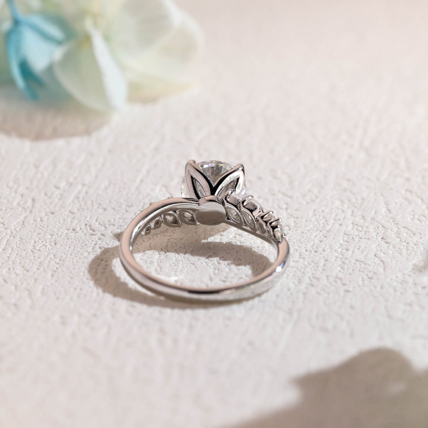 CausYou round cut moissanite engagement ring CausYou Solid Gold Tulip Setting Round Cut Moissanite Engagement Ring, Marquise Side Stones Promise Ring, Gift for Women, Wife