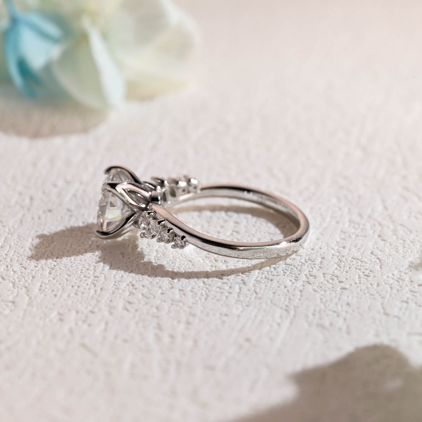 CausYou round cut moissanite engagement ring CausYou Solid Gold Tulip Setting Round Cut Moissanite Engagement Ring, Marquise Side Stones Promise Ring, Gift for Women, Wife