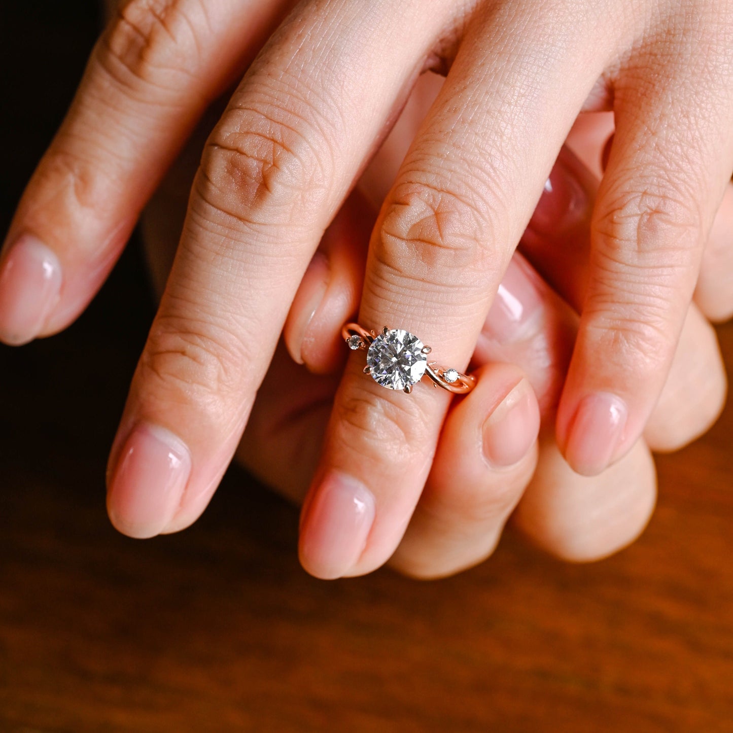 CausYou round cut moissanite engagement ring CausYou Solid Gold Twist Band Round Cut Moissanite Ring, Leaf Wedding Ring Engagement Ring for Women