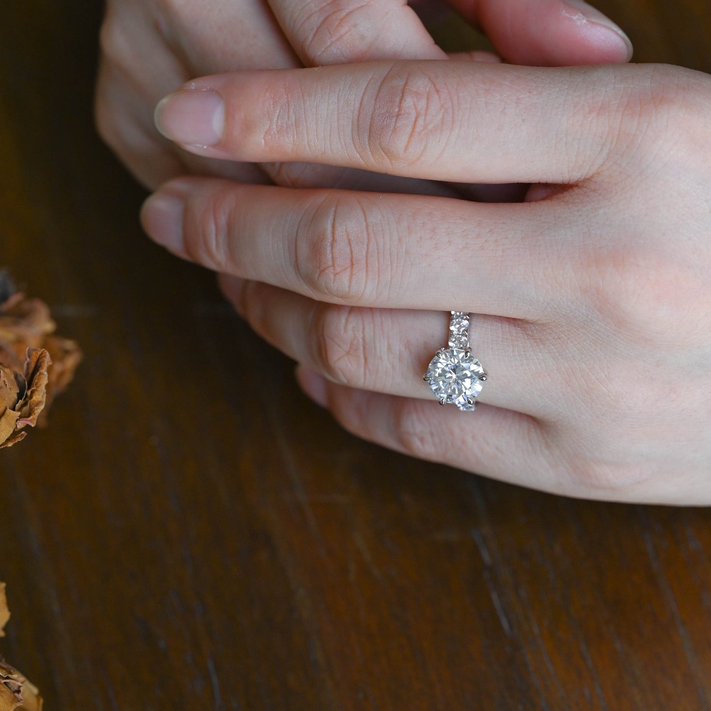 CausYou round cut moissanite engagement ring Solid Gold 3.5mm Width Round Cut Moissanite Engagement Ring