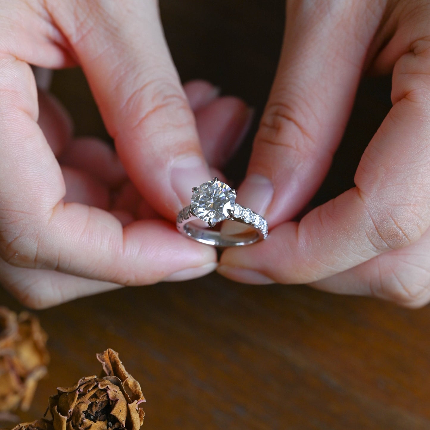 CausYou round cut moissanite engagement ring Solid Gold 3.5mm Width Round Cut Moissanite Engagement Ring