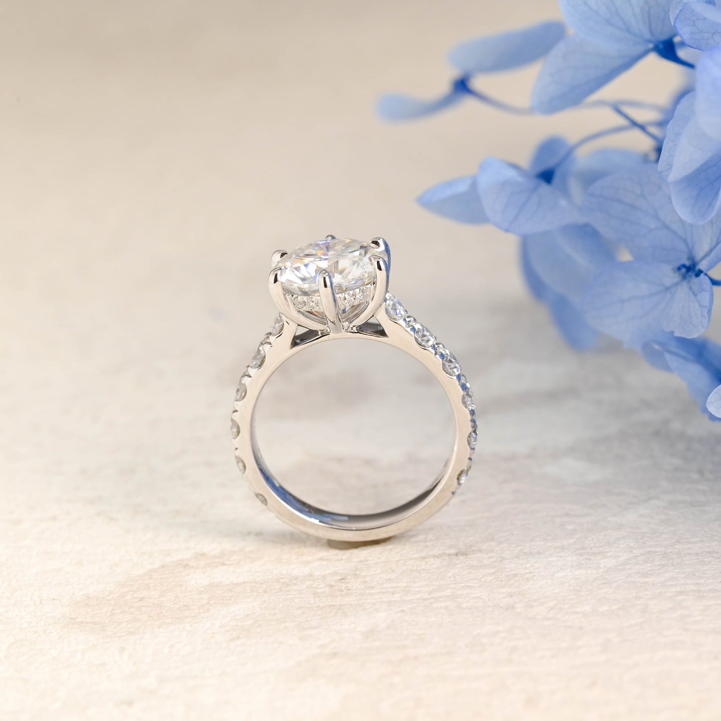 CausYou round cut moissanite engagement ring Solid Gold 3.5mm Width Round Cut Moissanite Engagement Ring