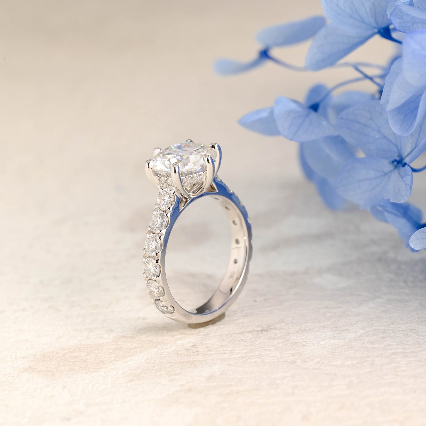 CausYou round cut moissanite engagement ring Solid Gold 3.5mm Width Round Cut Moissanite Engagement Ring