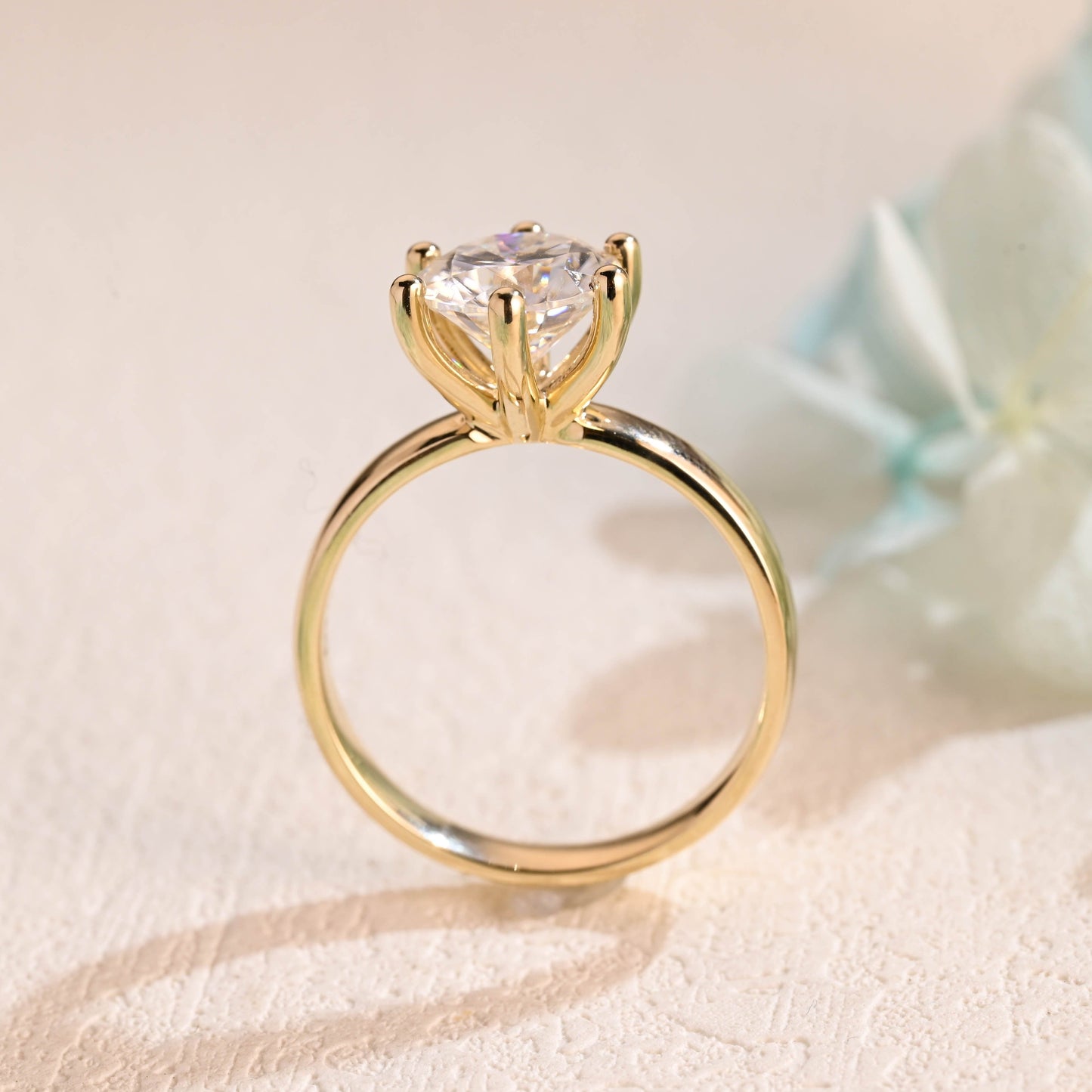 CausYou round cut moissanite engagement ring Solid Gold 3.5mm Width Round Cut Moissanite Engagement Ring, Solitaire Ring