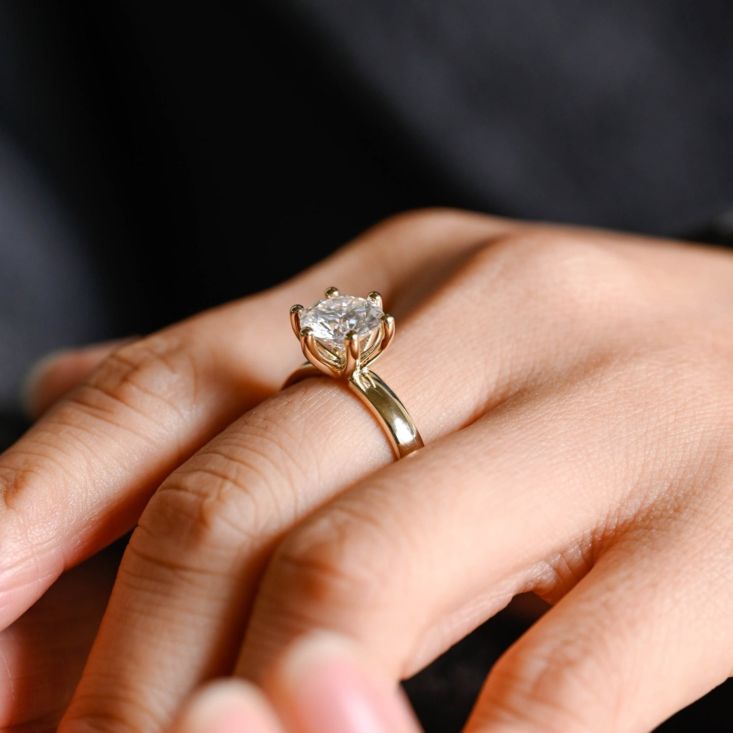 CausYou round cut moissanite engagement ring Solid Gold 3.5mm Width Round Cut Moissanite Engagement Ring, Solitaire Ring