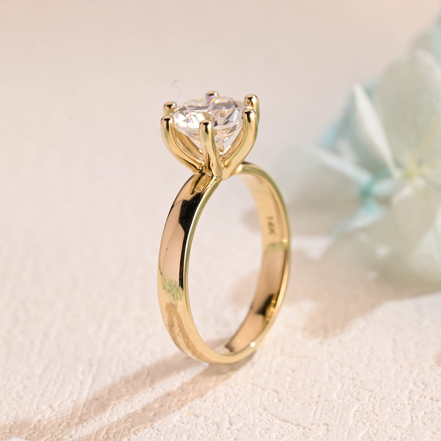 CausYou round cut moissanite engagement ring Solid Gold 3.5mm Width Round Cut Moissanite Engagement Ring, Solitaire Ring