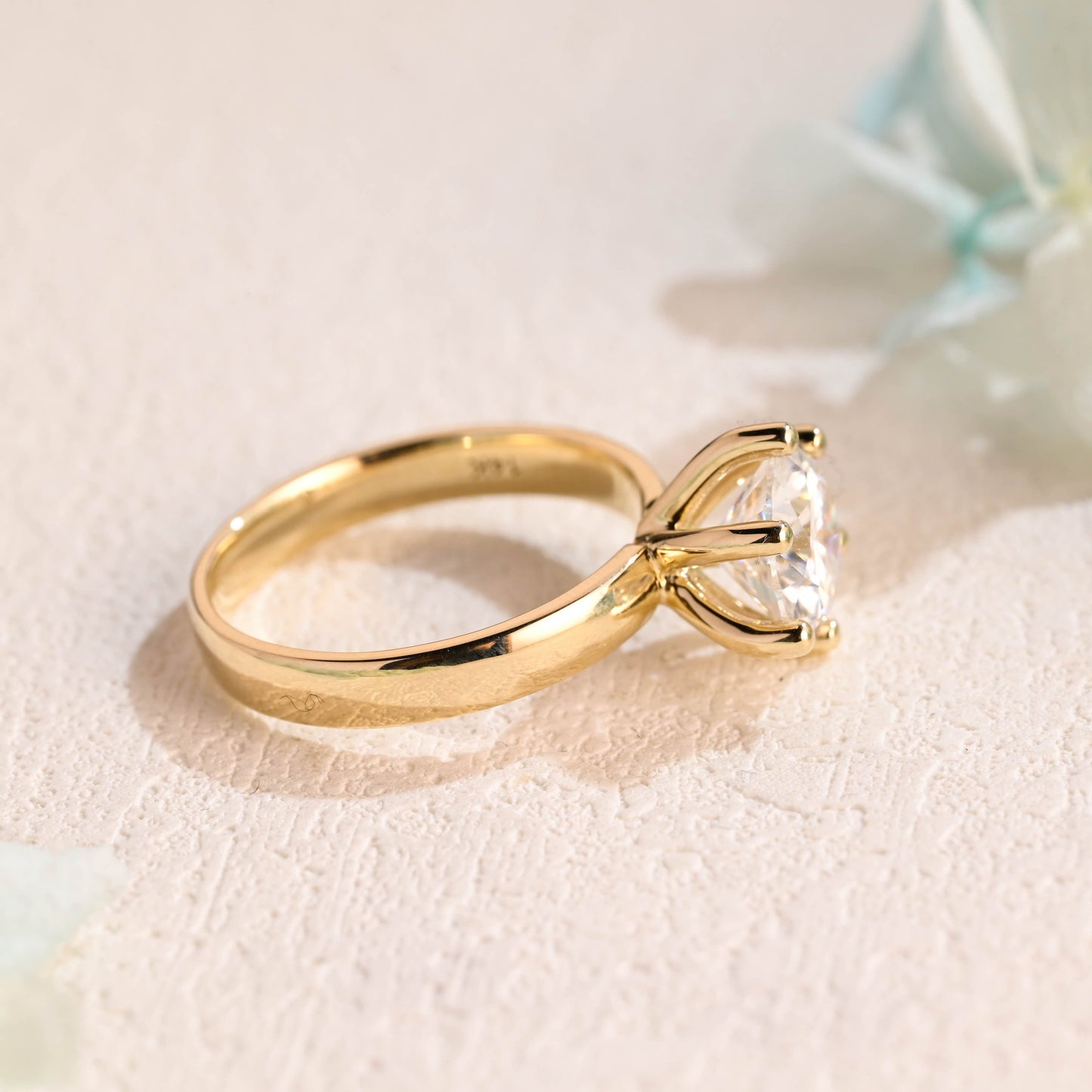 CausYou round cut moissanite engagement ring Solid Gold 3.5mm Width Round Cut Moissanite Engagement Ring, Solitaire Ring
