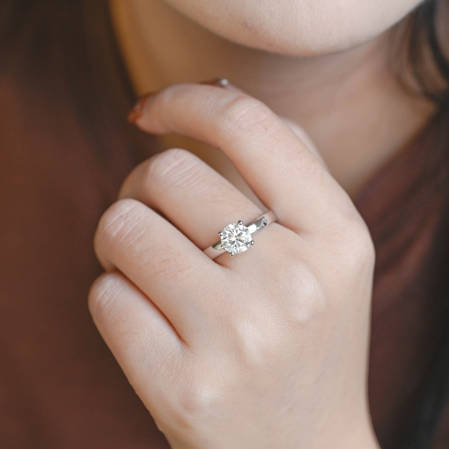 CausYou round cut moissanite engagement ring Solid Gold 3.5mm Width Round Cut Moissanite Engagement Ring, Solitaire Ring