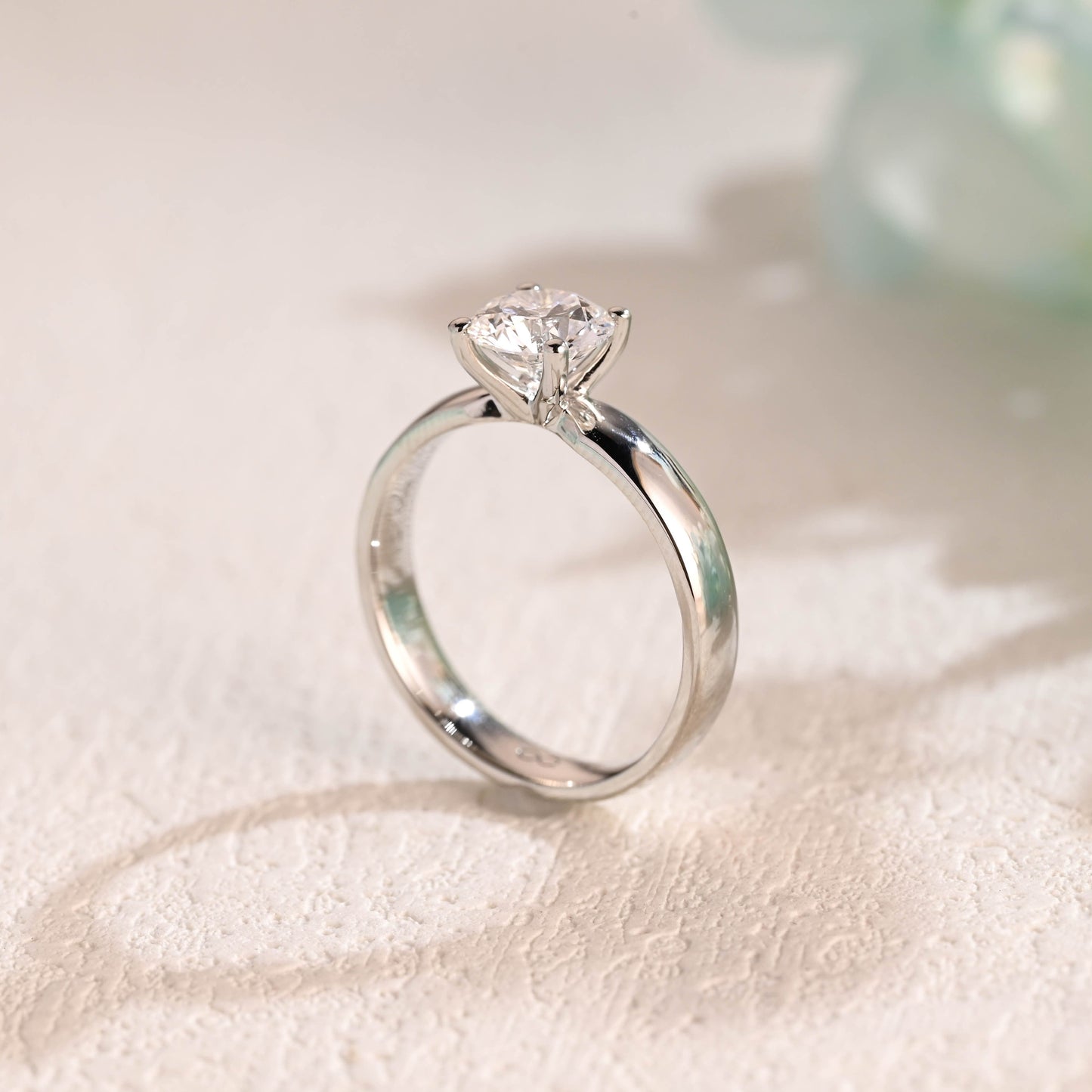 CausYou round cut moissanite engagement ring Solid Gold 3.5mm Width Round Cut Moissanite Engagement Ring, Solitaire Ring