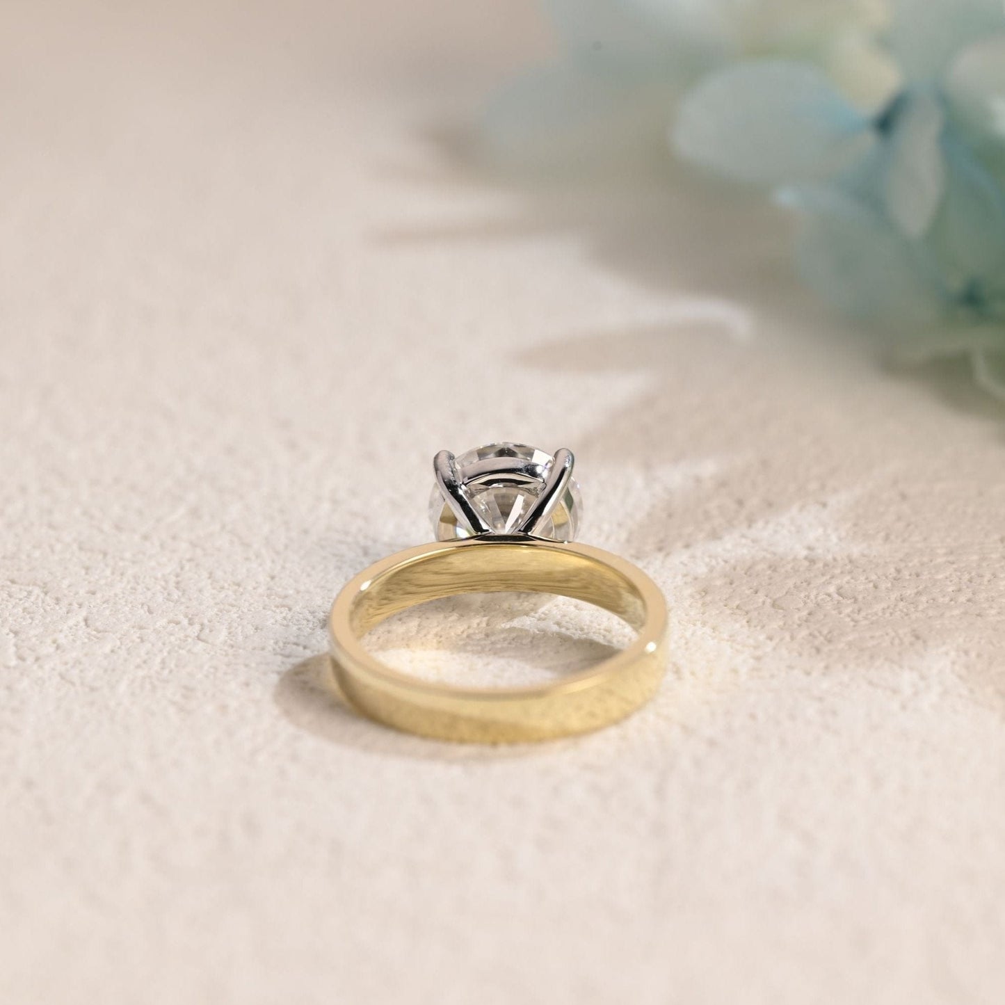 CausYou round cut moissanite engagement ring Solid Gold 3mm Width Round Cut Moissanite Engagement Ring, Two Tone Solitaire Promise Ring, Gift for Women Wife