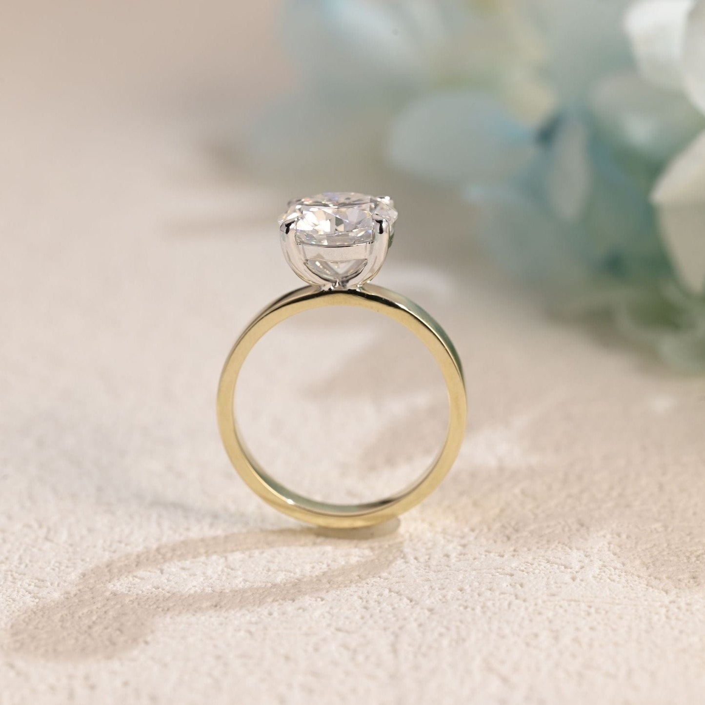 CausYou round cut moissanite engagement ring Solid Gold 3mm Width Round Cut Moissanite Engagement Ring, Two Tone Solitaire Promise Ring, Gift for Women Wife