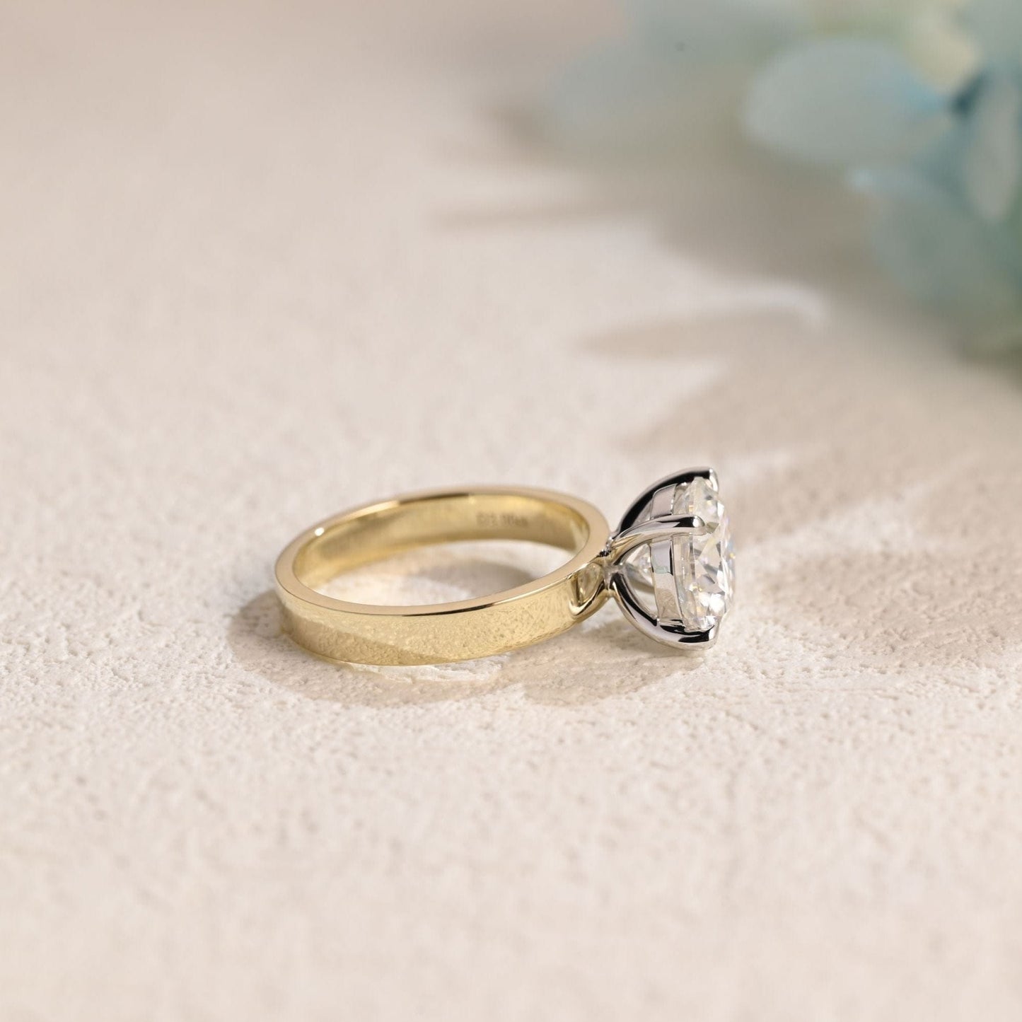 CausYou round cut moissanite engagement ring Solid Gold 3mm Width Round Cut Moissanite Engagement Ring, Two Tone Solitaire Promise Ring, Gift for Women Wife
