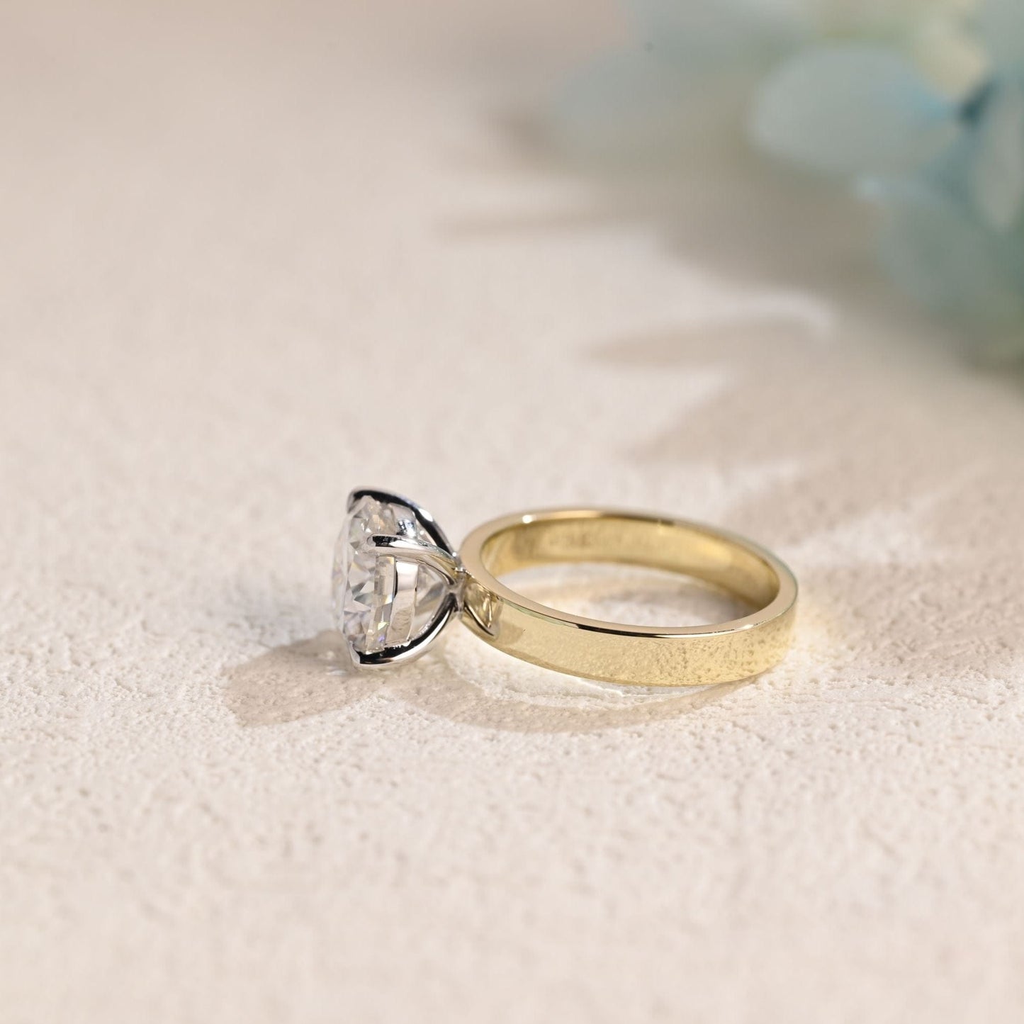 CausYou round cut moissanite engagement ring Solid Gold 3mm Width Round Cut Moissanite Engagement Ring, Two Tone Solitaire Promise Ring, Gift for Women Wife