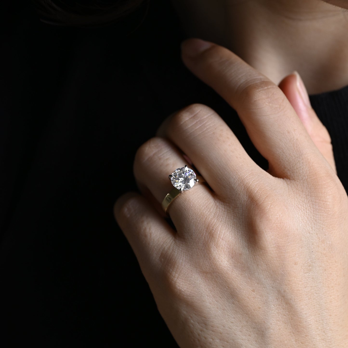 CausYou round cut moissanite engagement ring Solid Gold 3mm Width Round Cut Moissanite Engagement Ring, Two Tone Solitaire Promise Ring, Gift for Women Wife