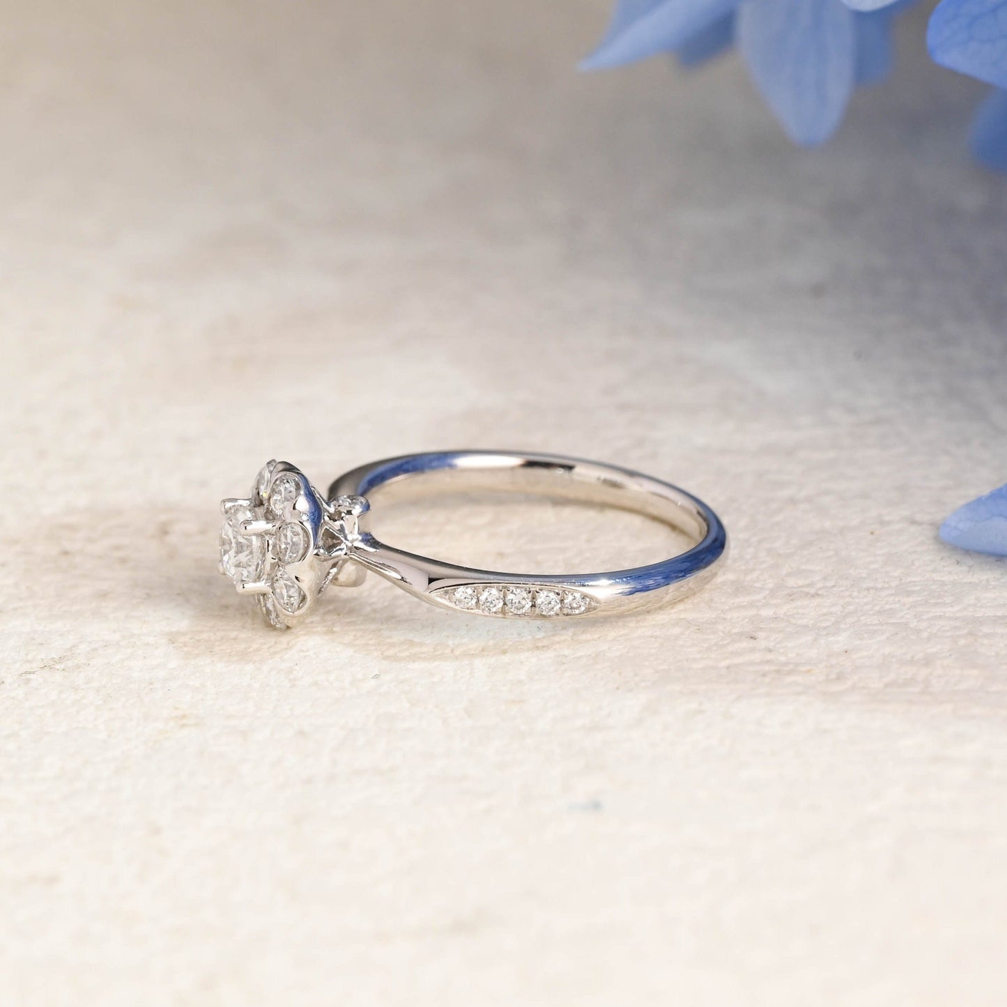CausYou round cut moissanite engagement ring Solid Gold Cluster Round Cut Moissanite Engagement Ring