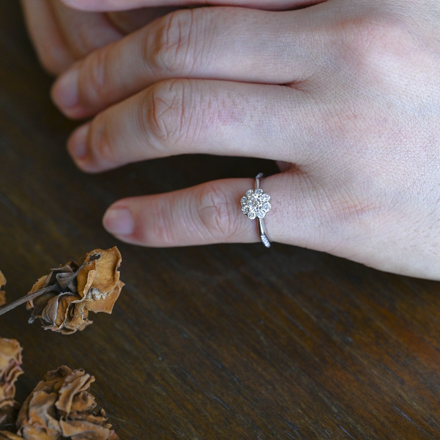 CausYou round cut moissanite engagement ring Solid Gold Cluster Round Cut Moissanite Engagement Ring