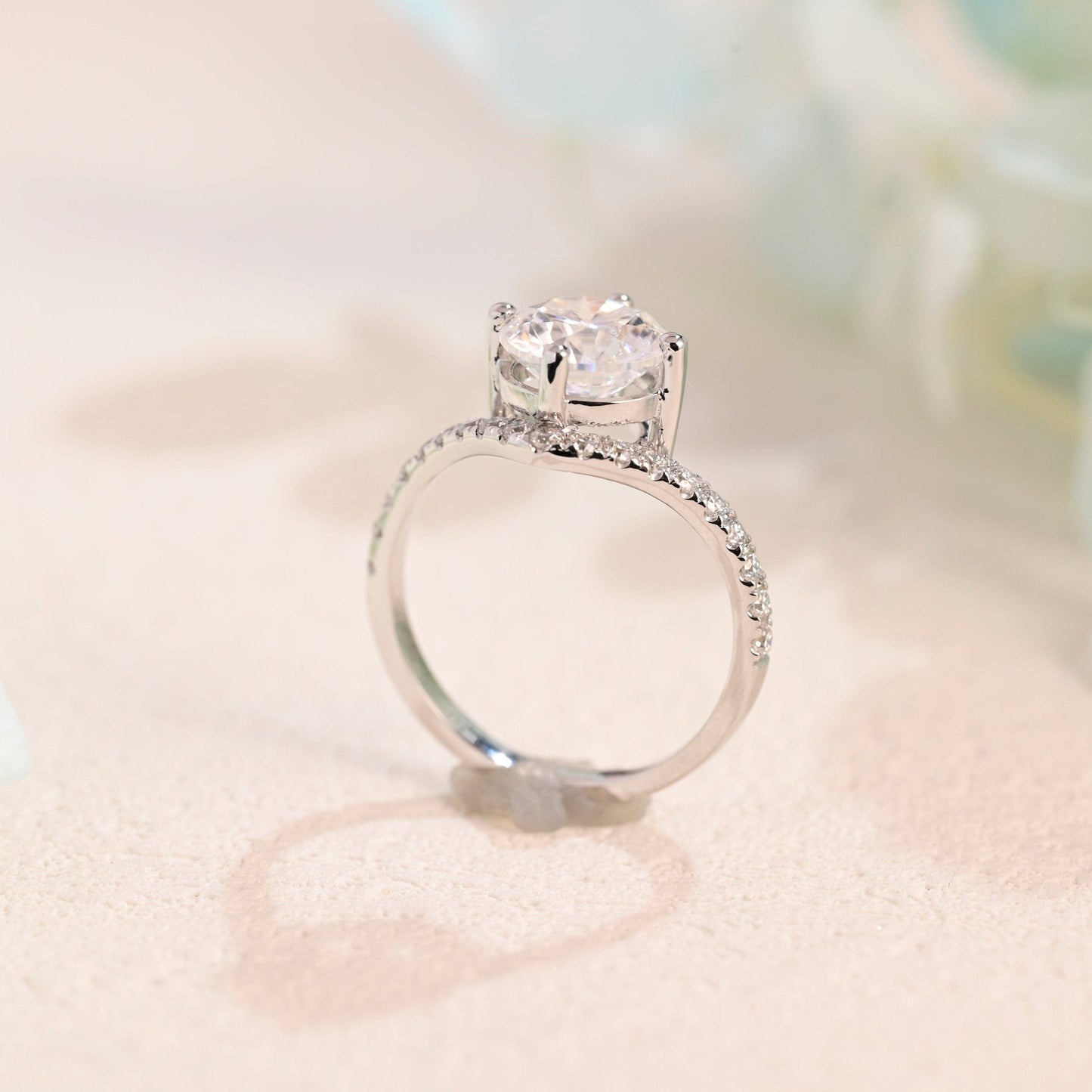 CausYou round cut moissanite engagement ring Solid Gold Half Eternity Round Cut Moissanite Engagement Ring