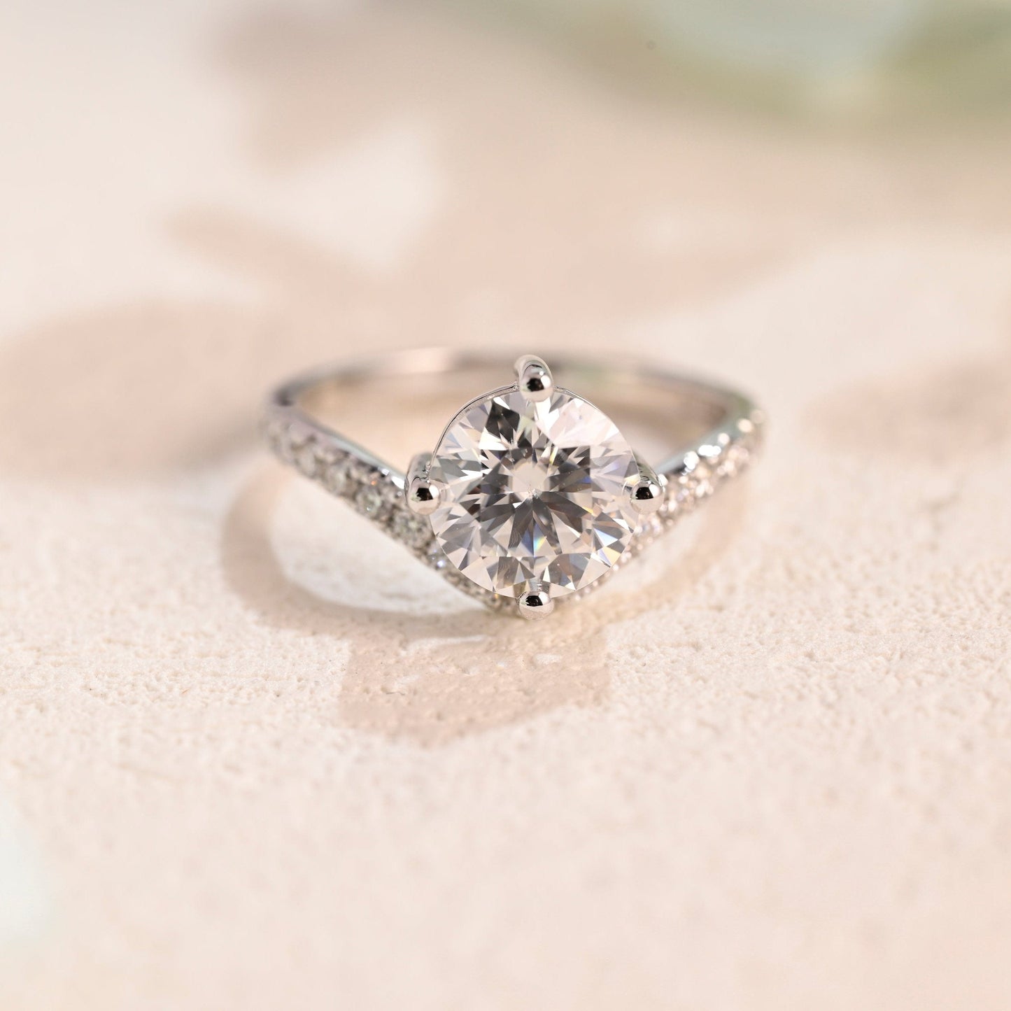 CausYou round cut moissanite engagement ring Solid Gold Half Eternity Round Cut Moissanite Engagement Ring