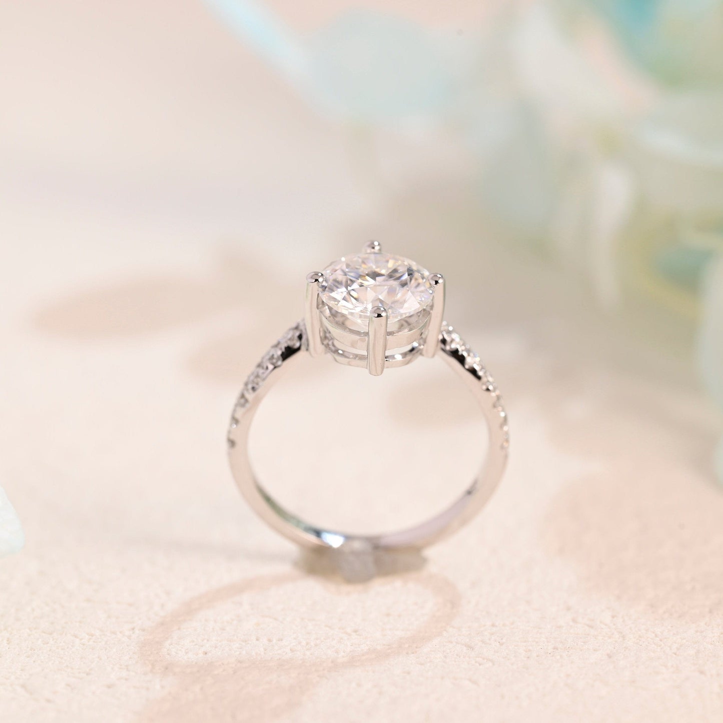 CausYou round cut moissanite engagement ring Solid Gold Half Eternity Round Cut Moissanite Engagement Ring