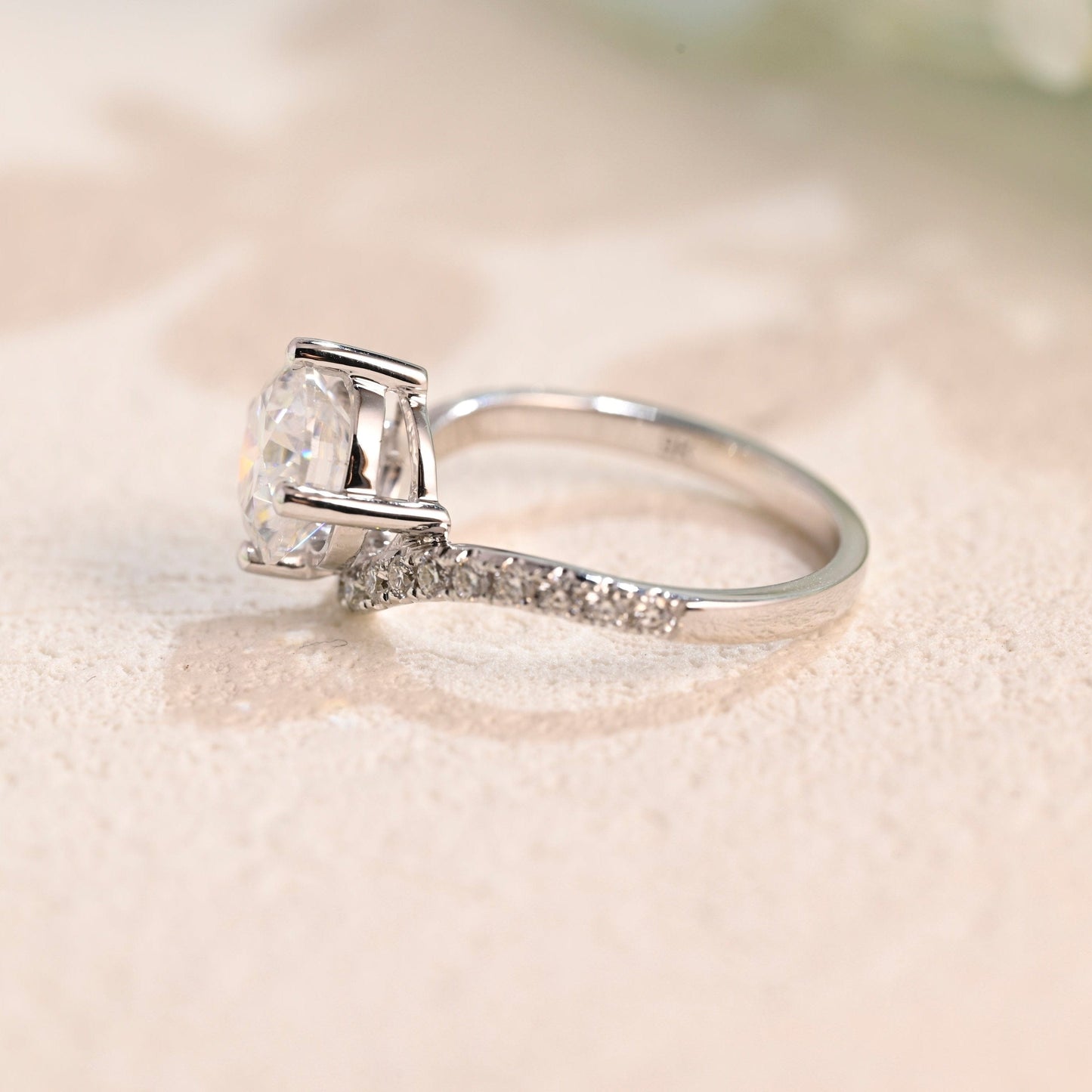 CausYou round cut moissanite engagement ring Solid Gold Half Eternity Round Cut Moissanite Engagement Ring