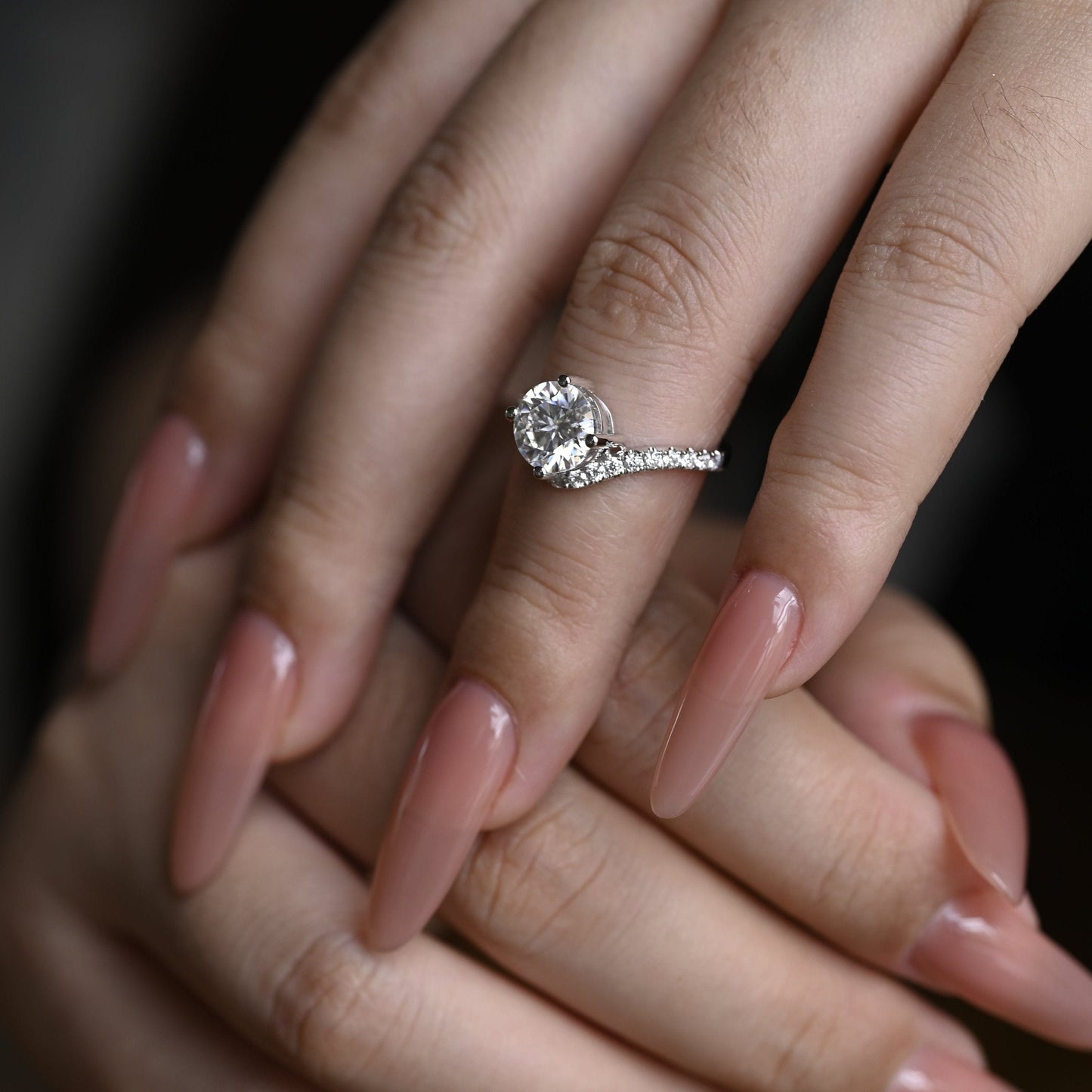 CausYou round cut moissanite engagement ring Solid Gold Half Eternity Round Cut Moissanite Engagement Ring