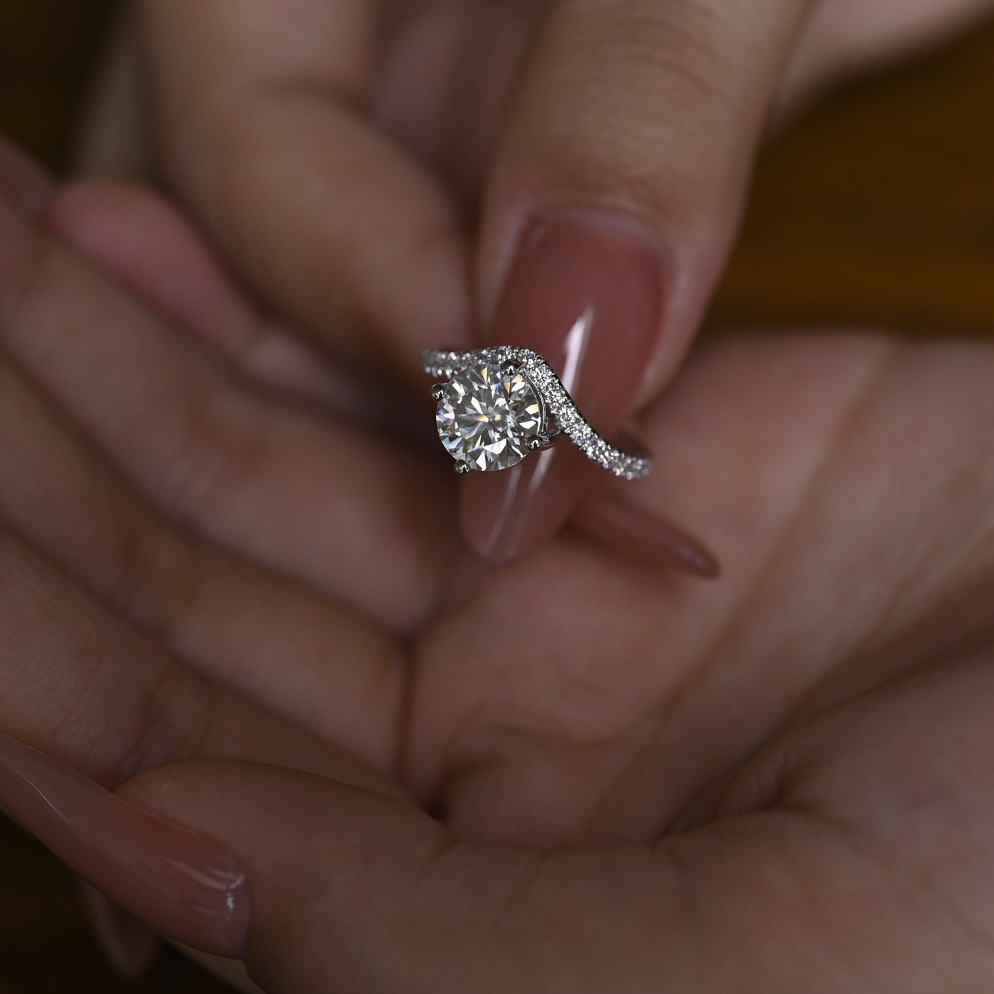 CausYou round cut moissanite engagement ring Solid Gold Half Eternity Round Cut Moissanite Engagement Ring